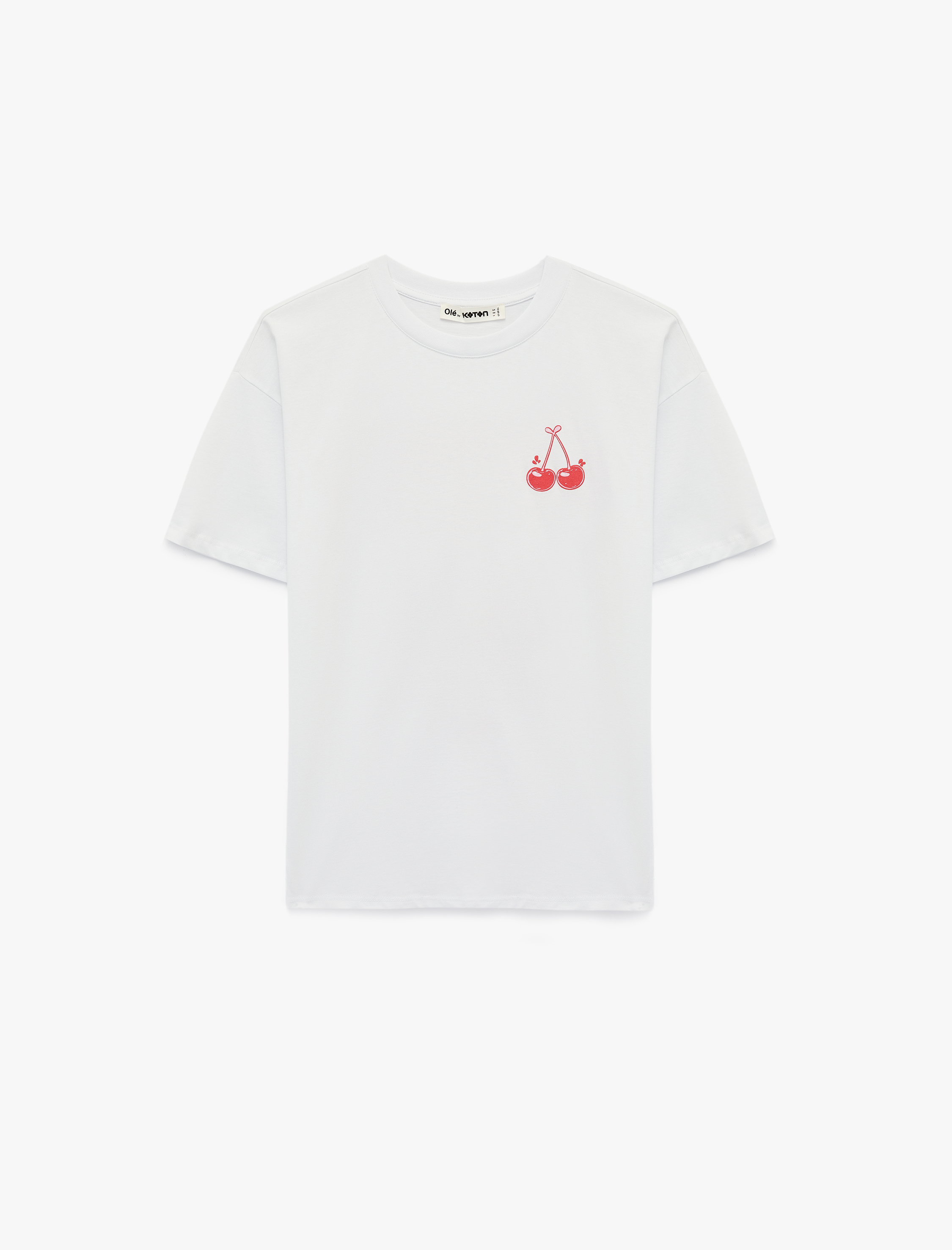   Rahat Kalıp Kısa Kollu Bisiklet Yaka Arkası Kiraz Baskılı Tişört