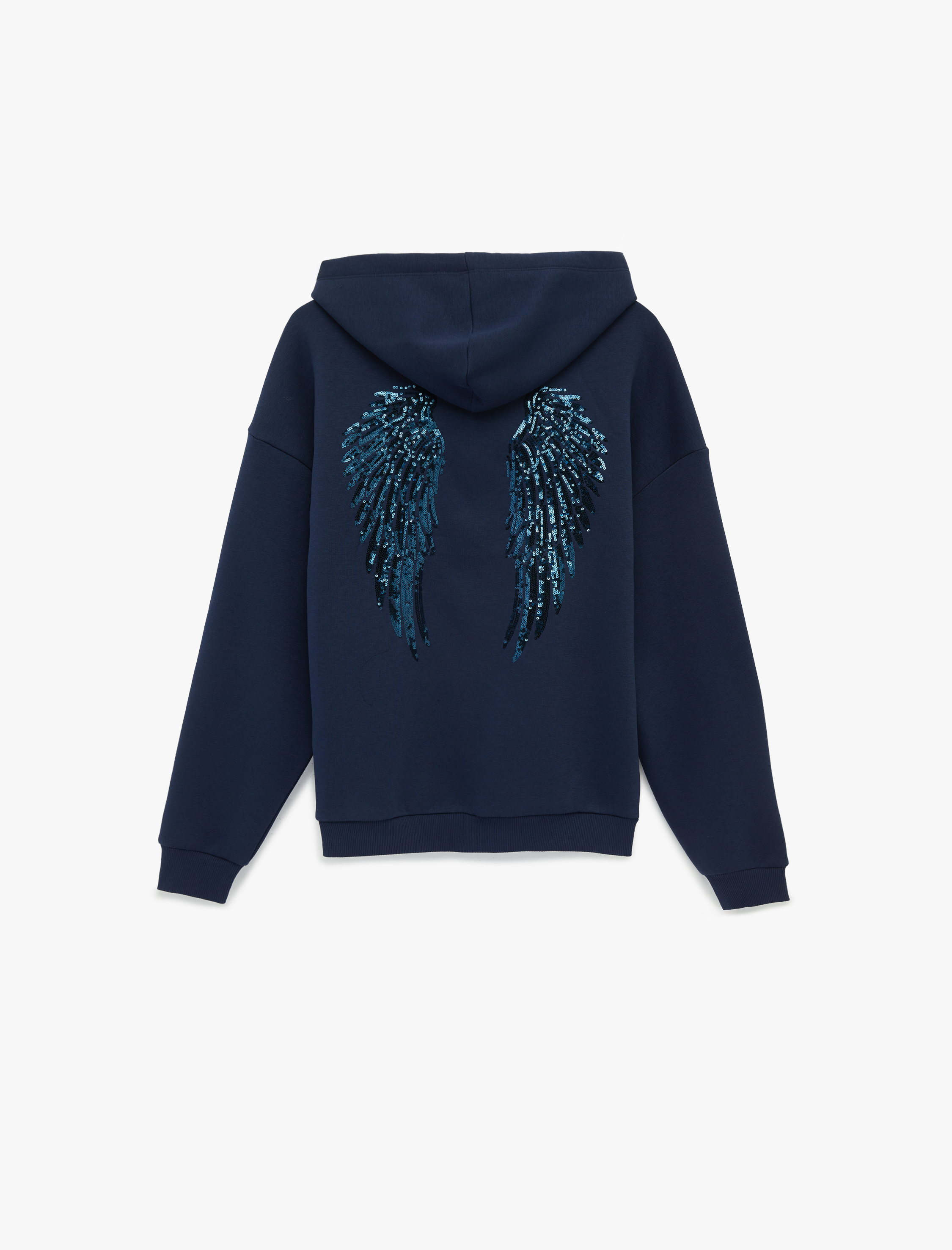   Şardonlu Fermuarlı Kanguru Cepli Taşlı Baskılı Kapüşonlu Sweatshirt