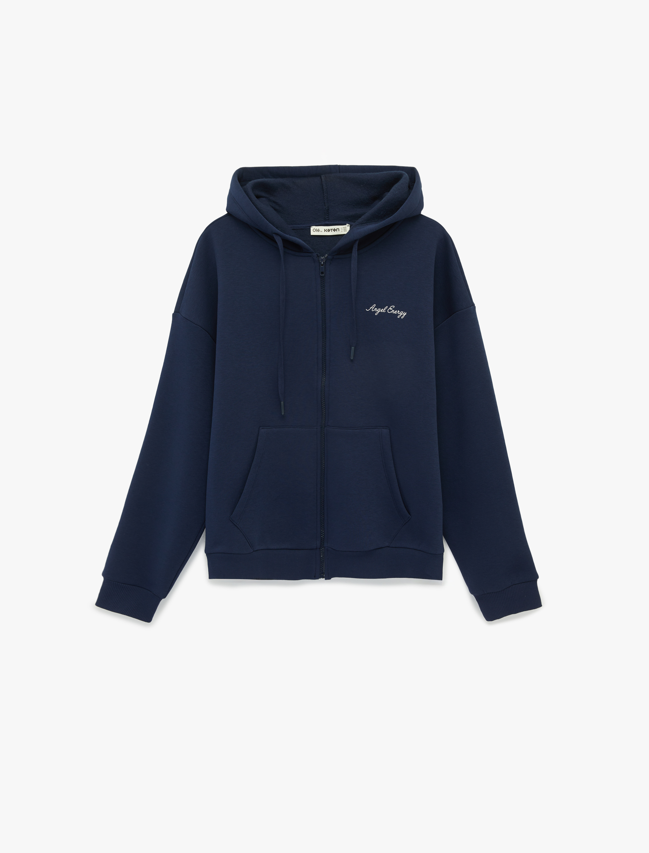   Şardonlu Fermuarlı Kanguru Cepli Taşlı Baskılı Kapüşonlu Sweatshirt