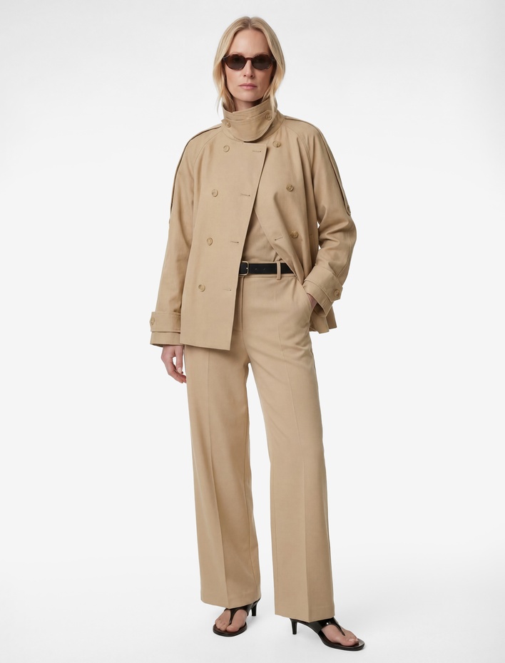  Kemer Detaylı Cepli Düz Bol Paça Kumaş Pantolon