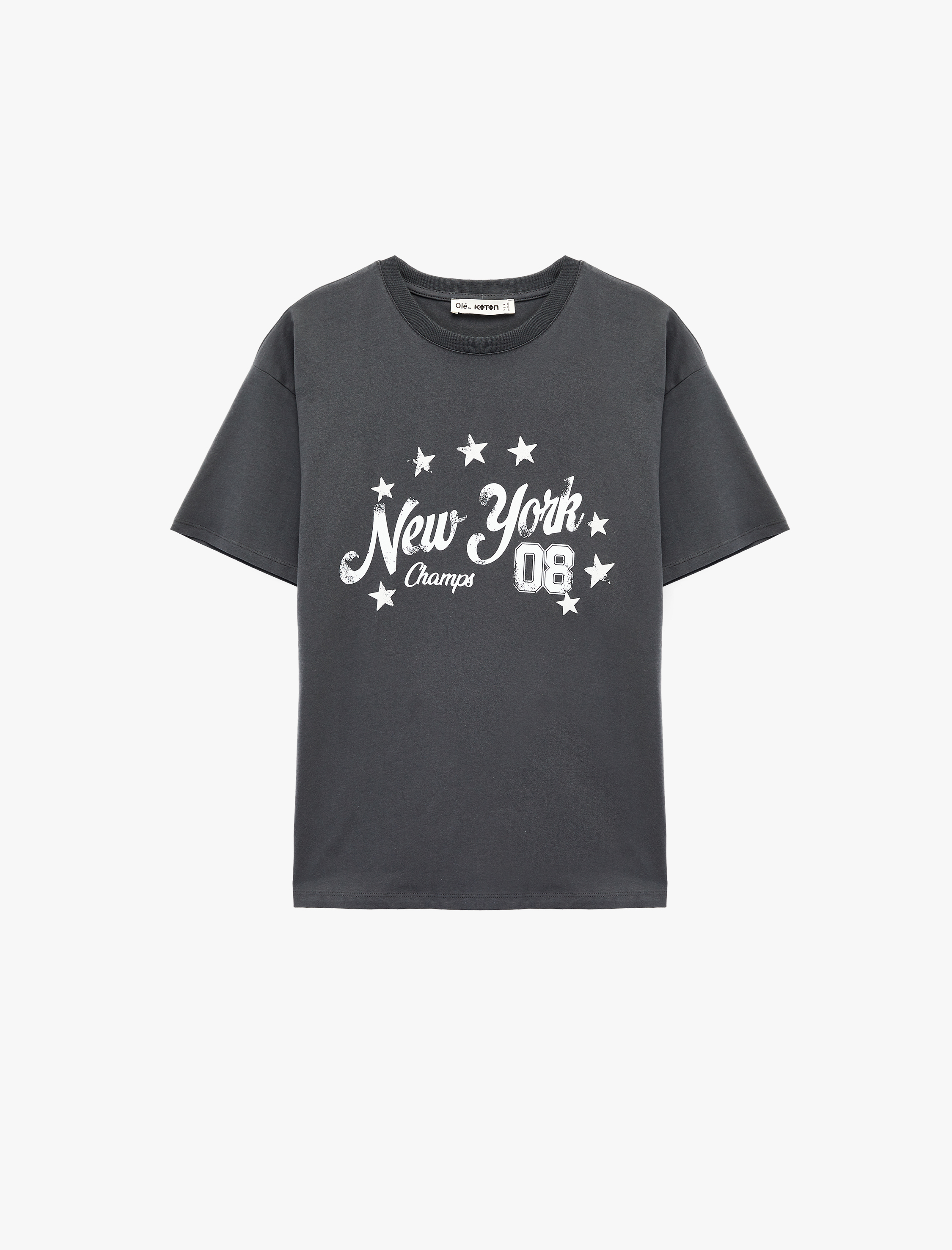   Rahat Kalıp Kısa Kollu Bisiklet Yaka Pamuklu Baskılı Tişört