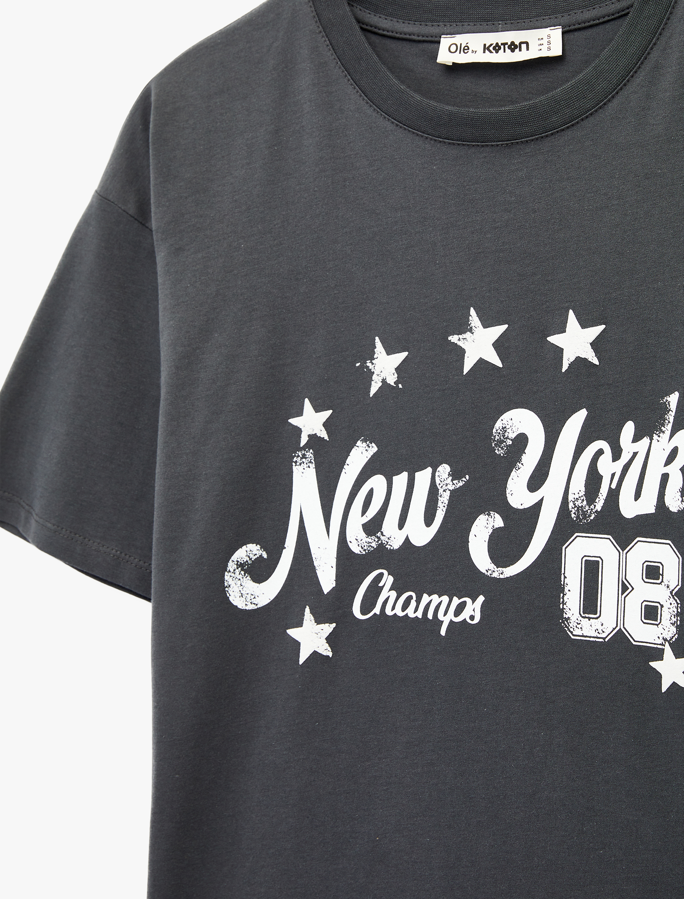   Rahat Kalıp Kısa Kollu Bisiklet Yaka Pamuklu Baskılı Tişört