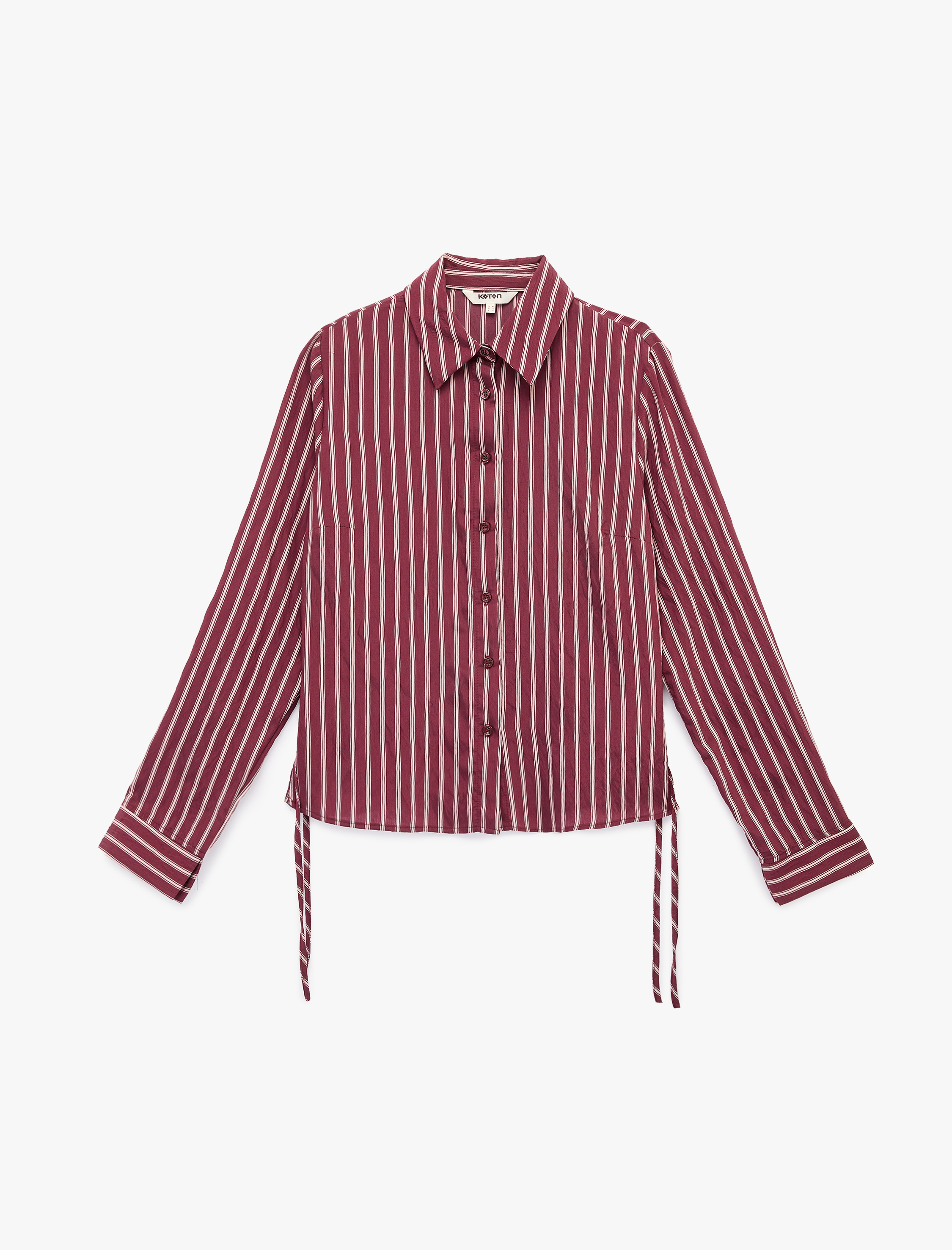   Viskon Karışımlı Yanları Bağlama Detaylı Slim Fit Uzun Kollu Çizgili Gömlek