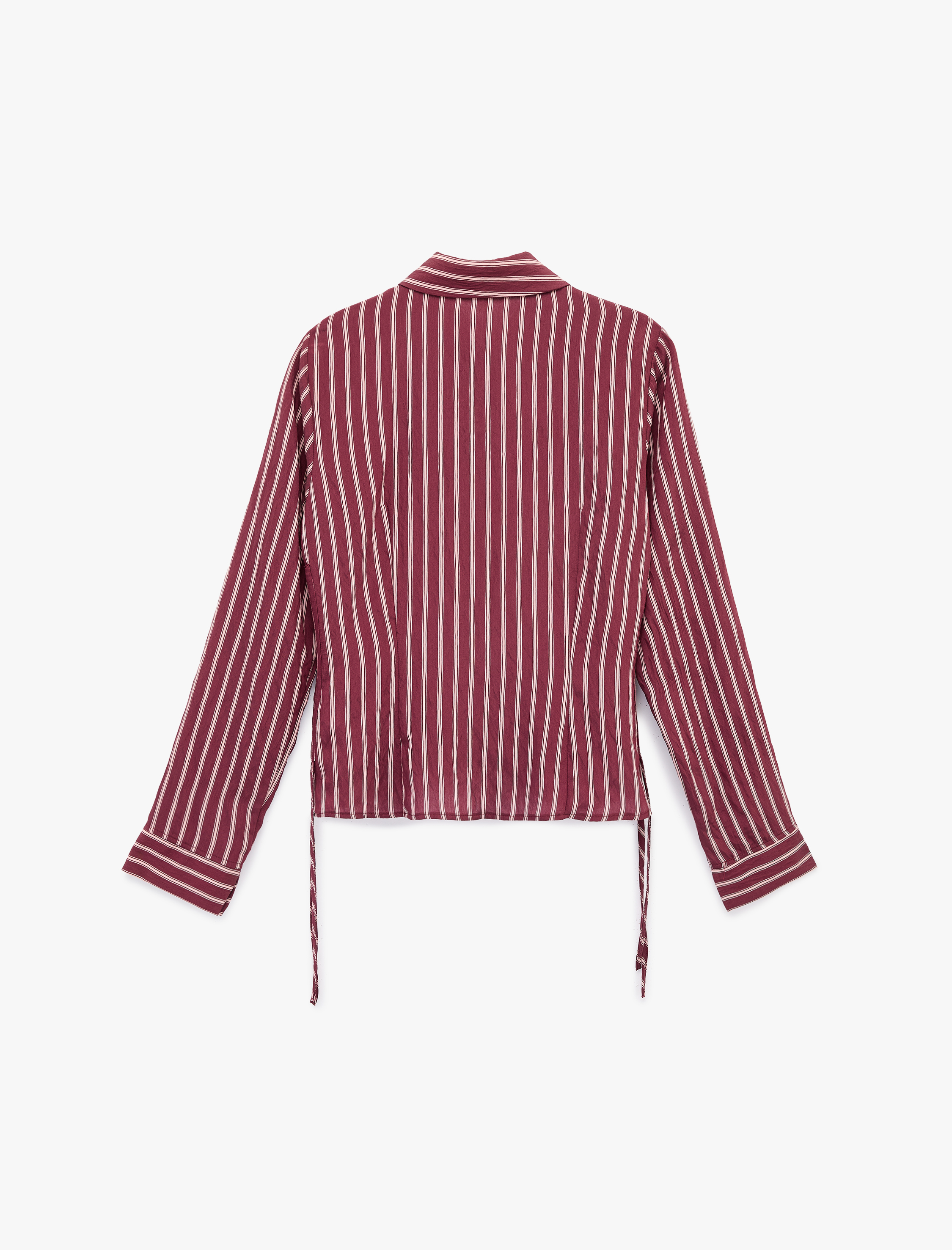   Viskon Karışımlı Yanları Bağlama Detaylı Slim Fit Uzun Kollu Çizgili Gömlek