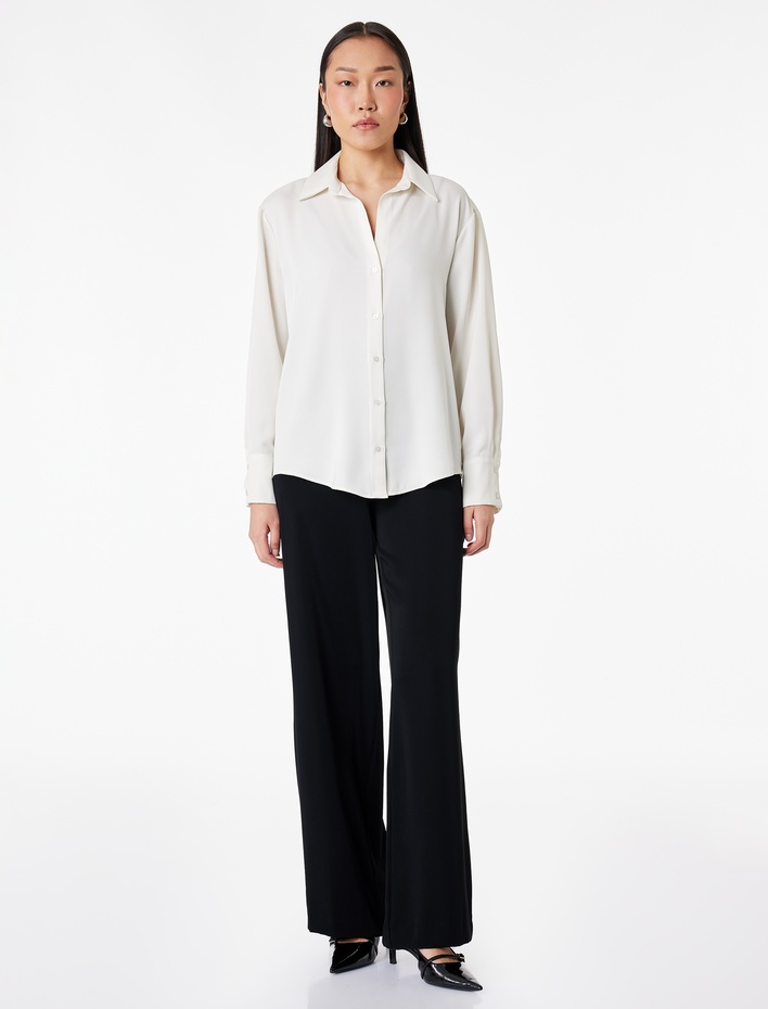  Yüksek Bel Geniş Paça Saten Pantolon