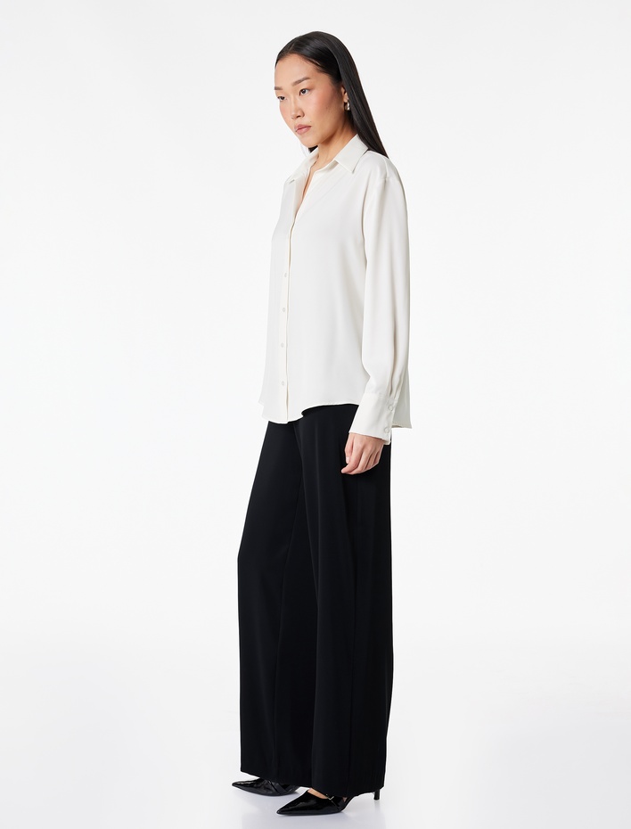  Yüksek Bel Geniş Paça Saten Pantolon