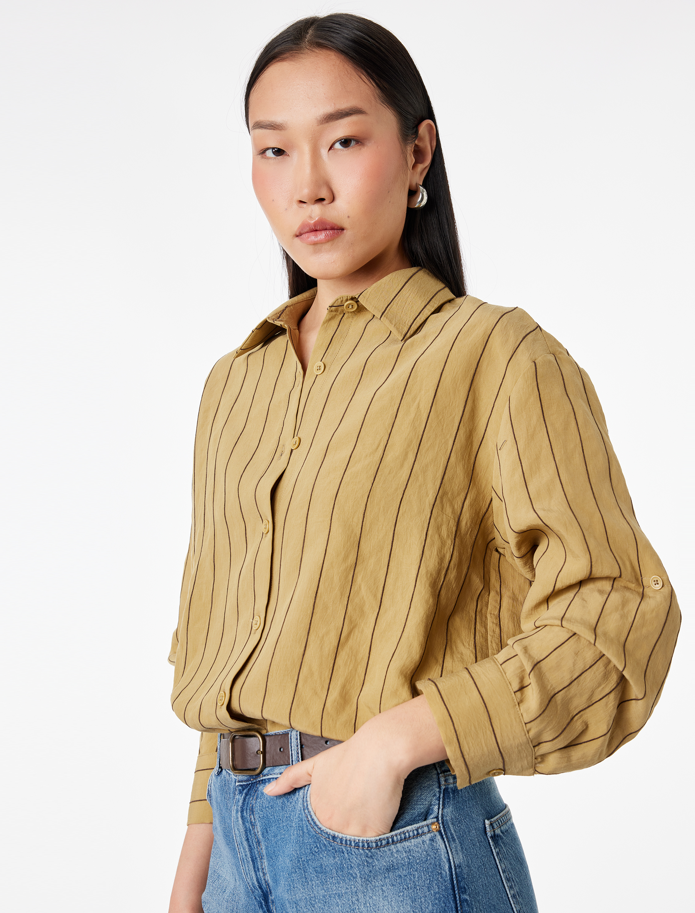 Modal Kumaş Regular Fit Uzun Kollu Çizgili Gömlek