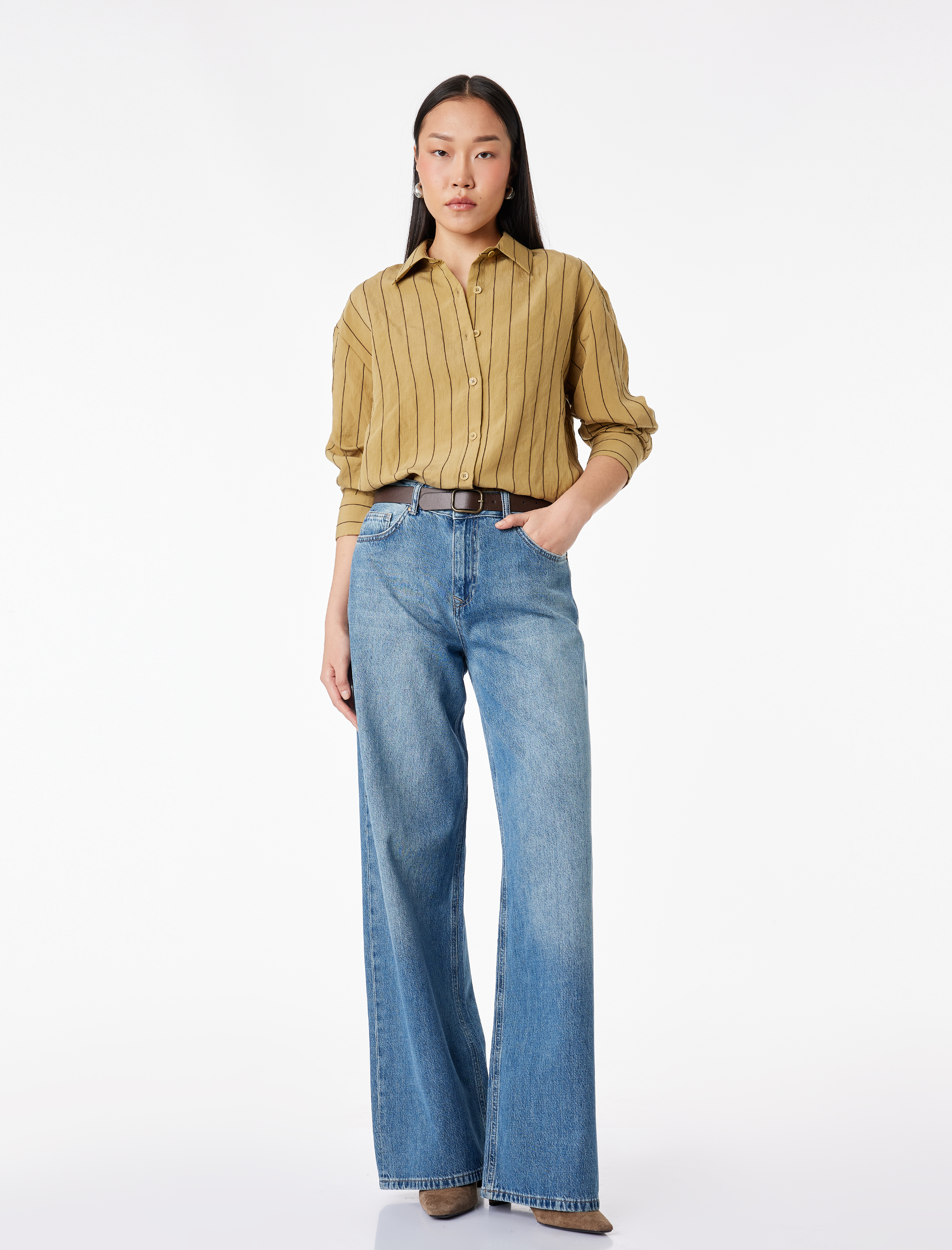 Modal Kumaş Regular Fit Uzun Kollu Çizgili Gömlek - Görsel 2