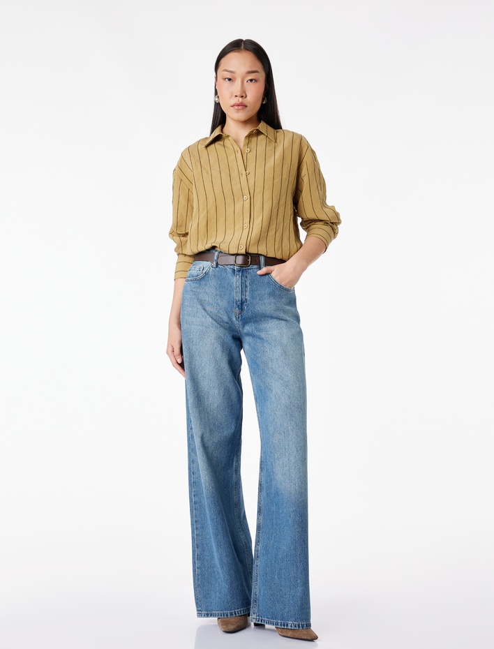  Modal Kumaş Regular Fit Uzun Kollu Çizgili Gömlek