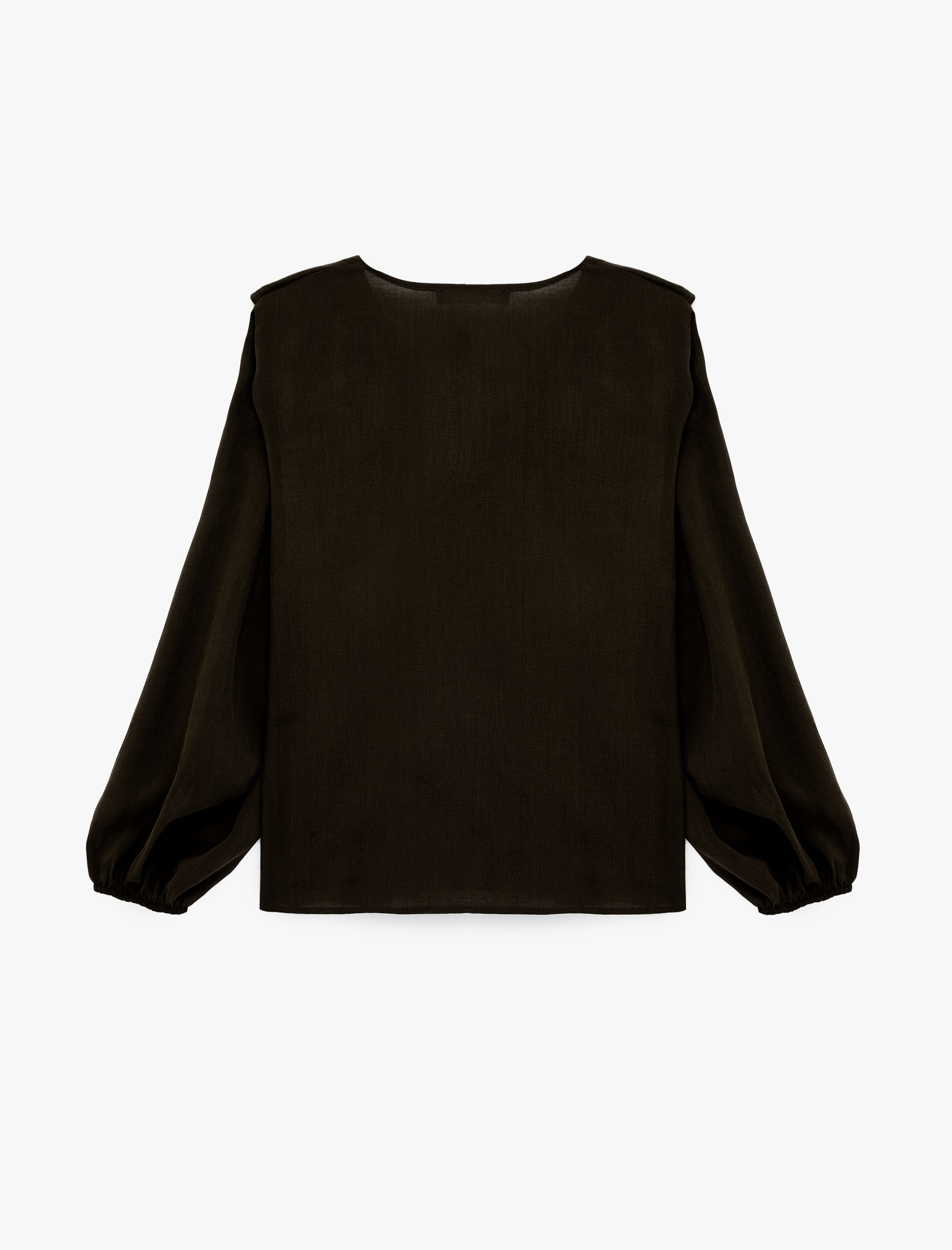   İpli Volan Detaylı Uzun Kollu V Yaka Bluz