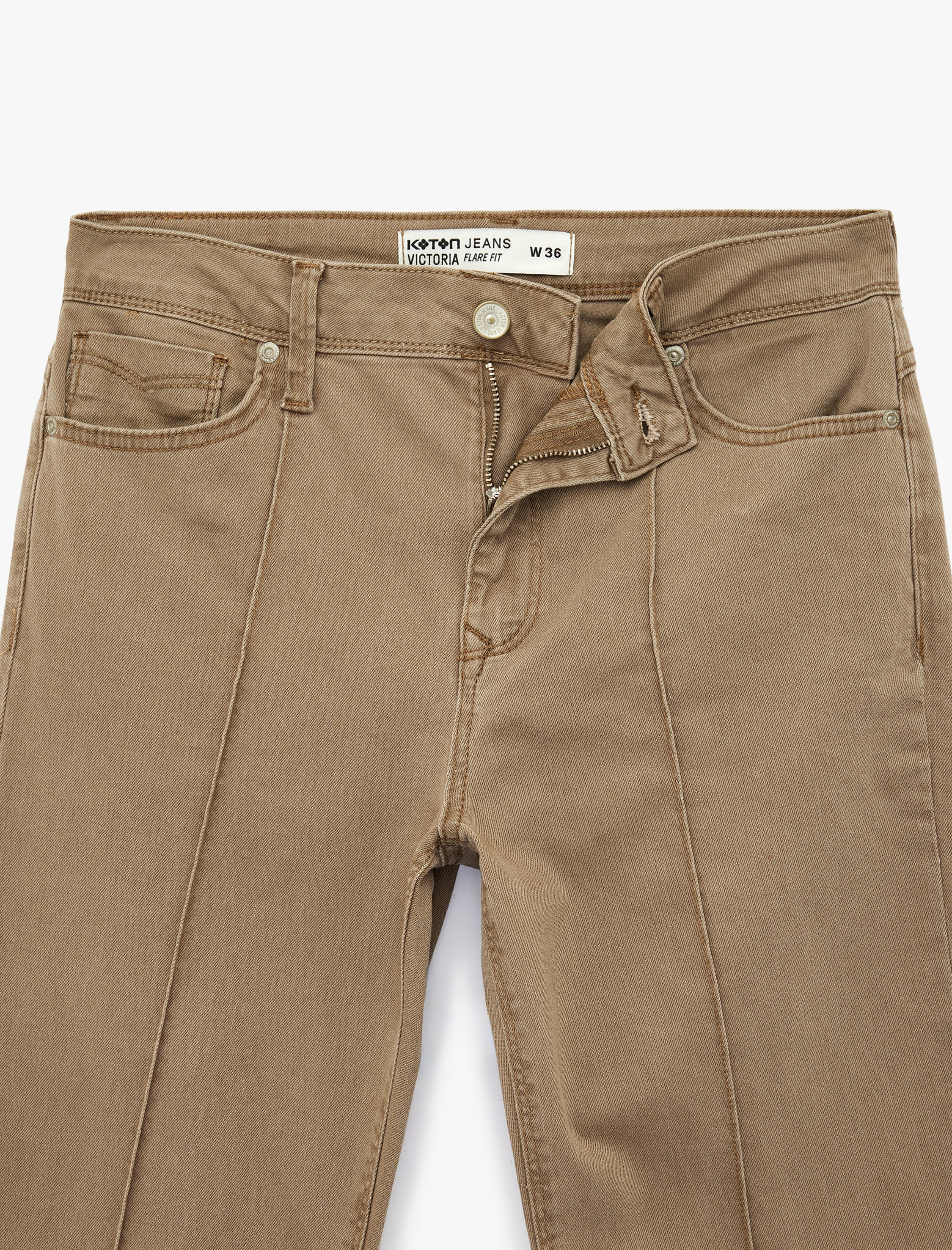   Nervürlü Cepli Düğmeli İspanyol Paça Denim Pantolon - Flare Jeans