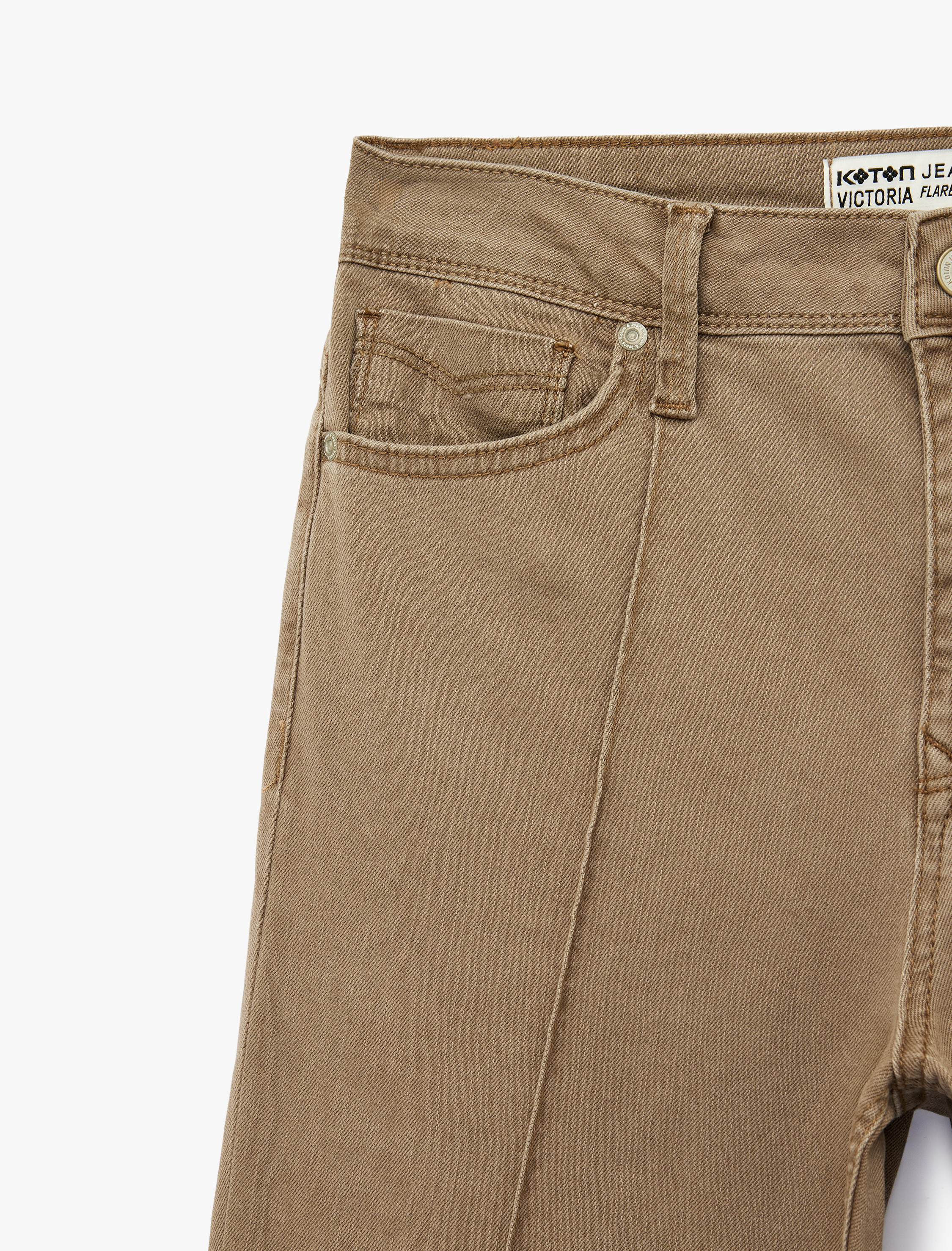   Nervürlü Cepli Düğmeli İspanyol Paça Denim Pantolon - Flare Jeans