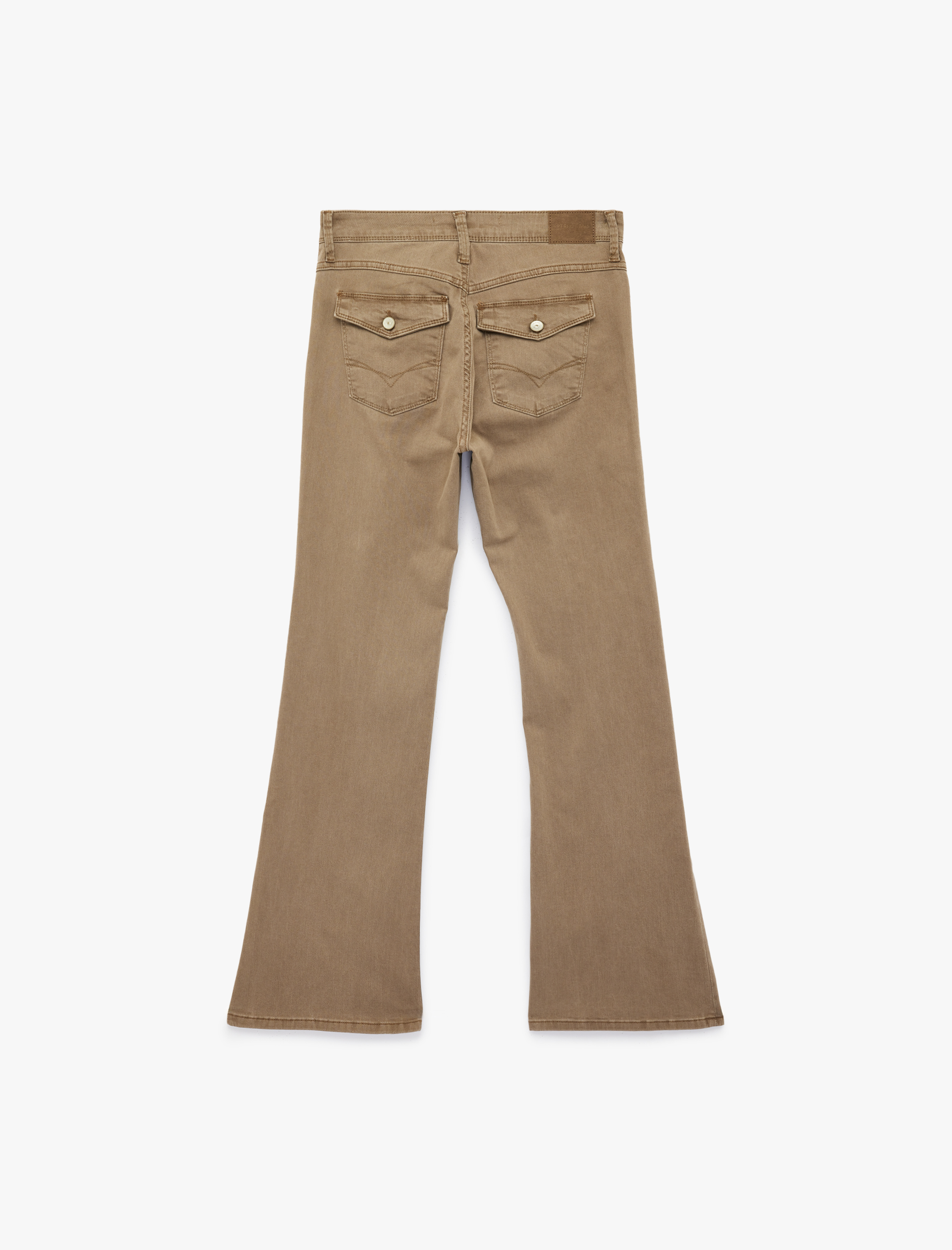   Nervürlü Cepli Düğmeli İspanyol Paça Denim Pantolon - Flare Jeans