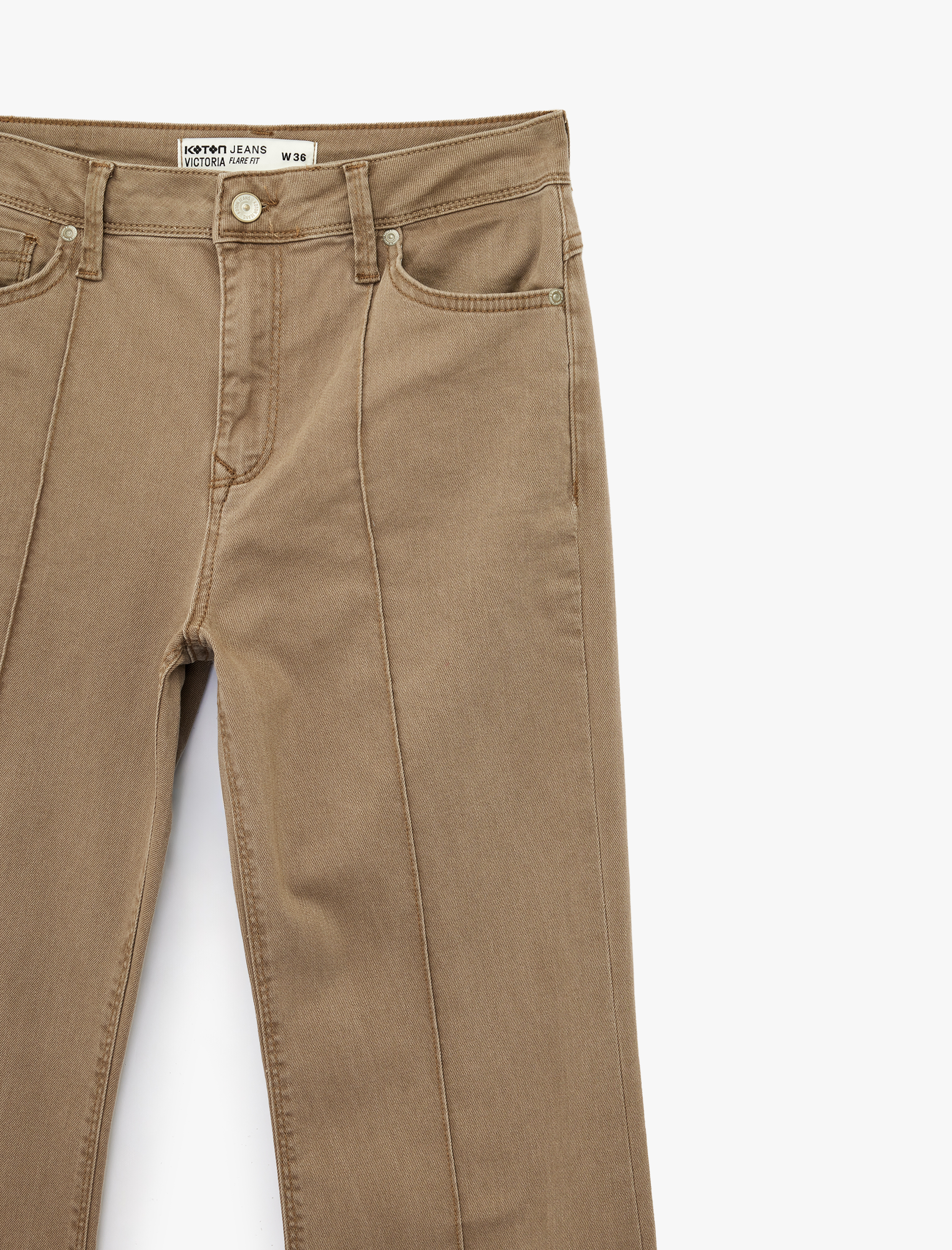   Nervürlü Cepli Düğmeli İspanyol Paça Denim Pantolon - Flare Jeans