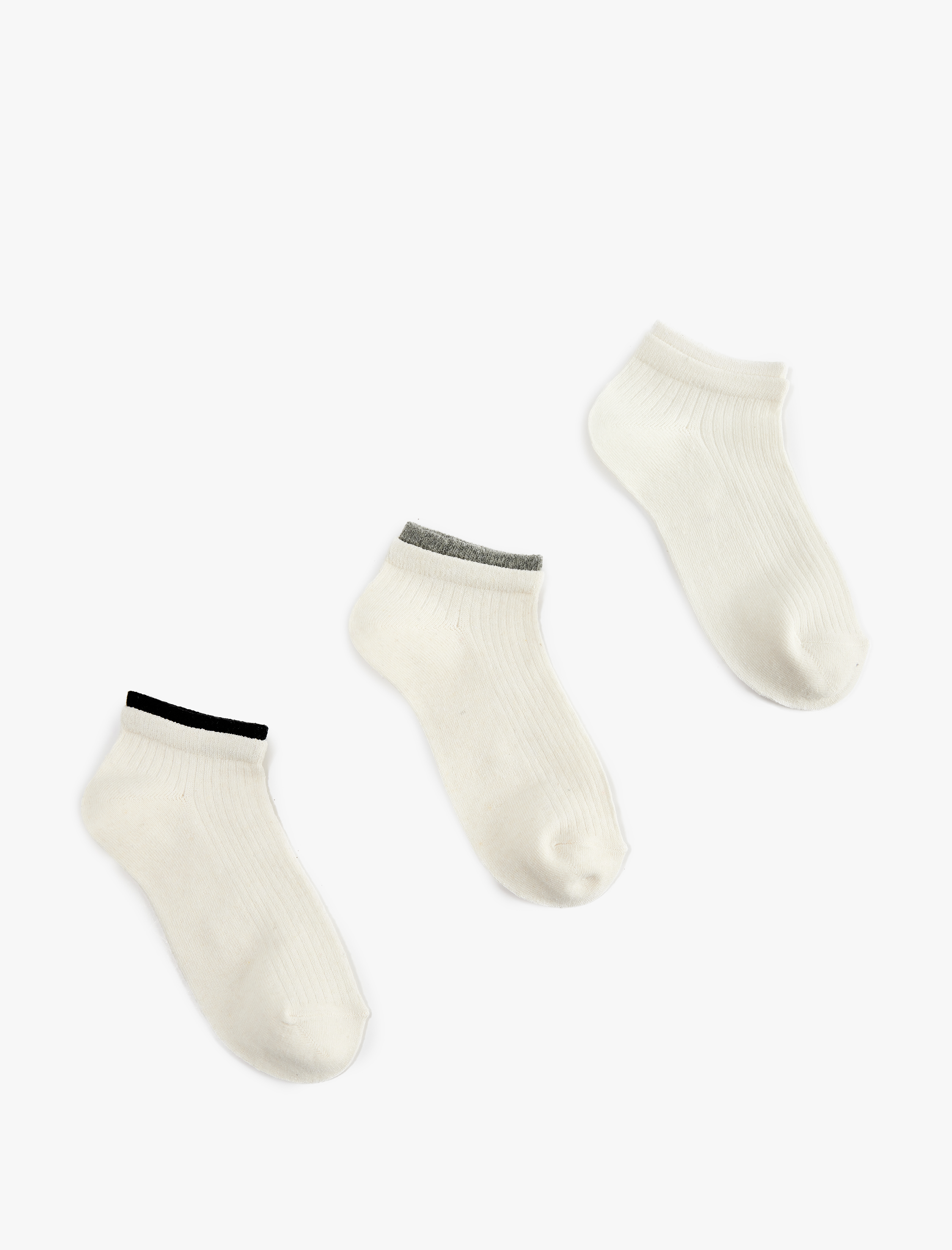  Kadın Çok Renkli Çizgi Detaylı Pamuklu 3'lü Patik Çorap Seti