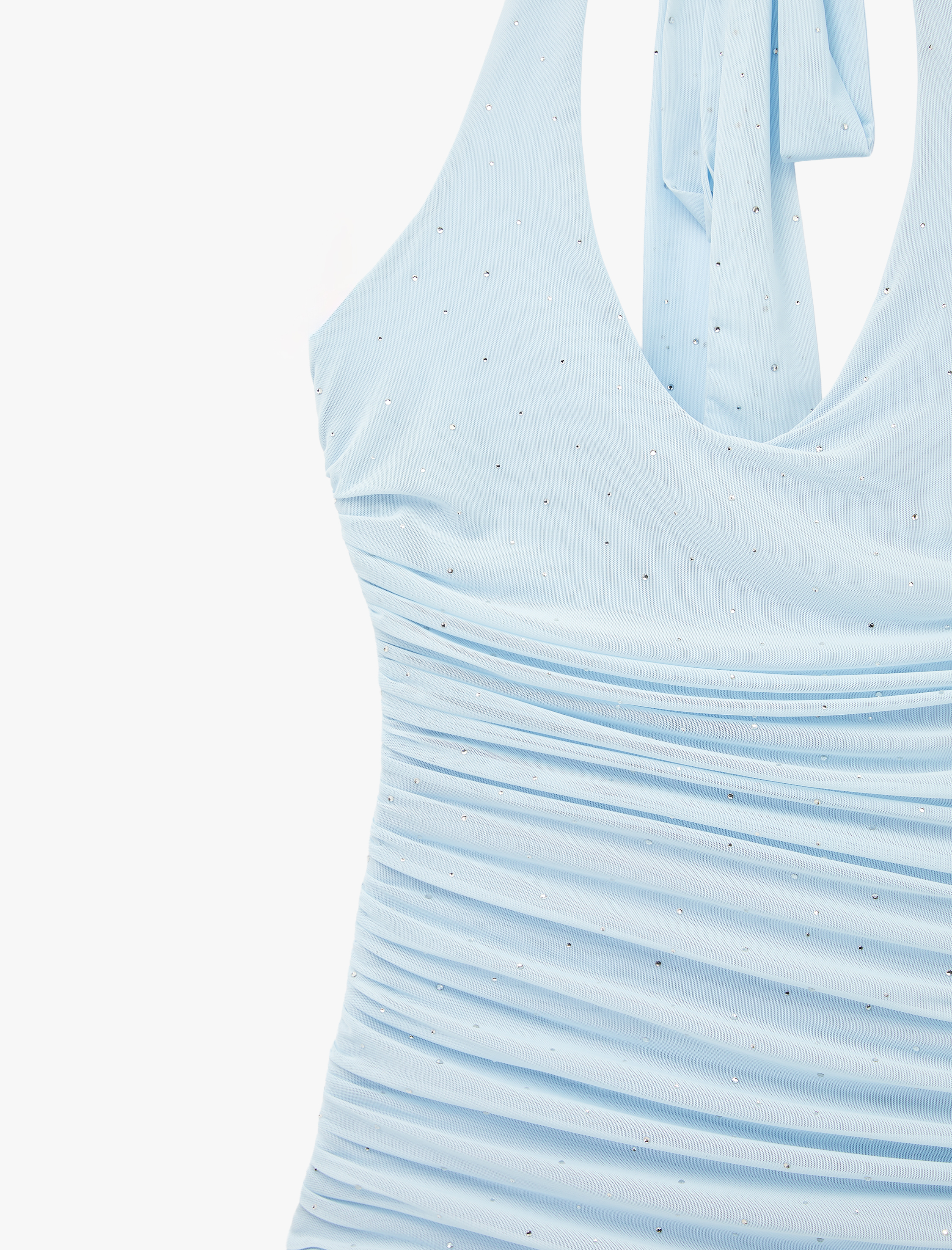   Boyundan Bağlama Detaylı Kolsuz V Yaka Mini Elbise