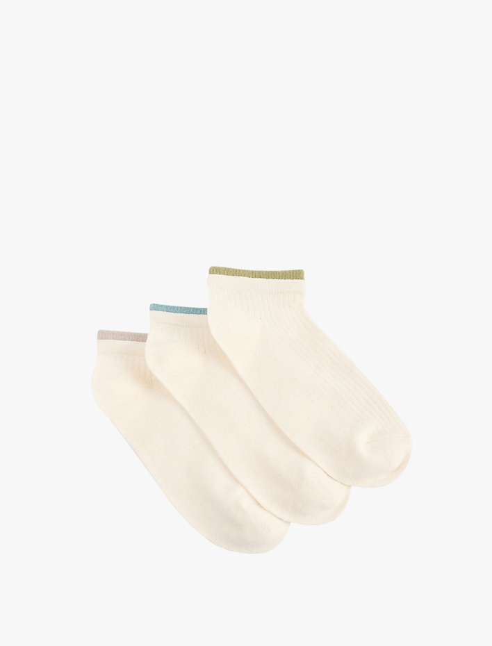 Kadın Çok Renkli Çizgi Detaylı Pamuklu 3'lü Patik Çorap Seti