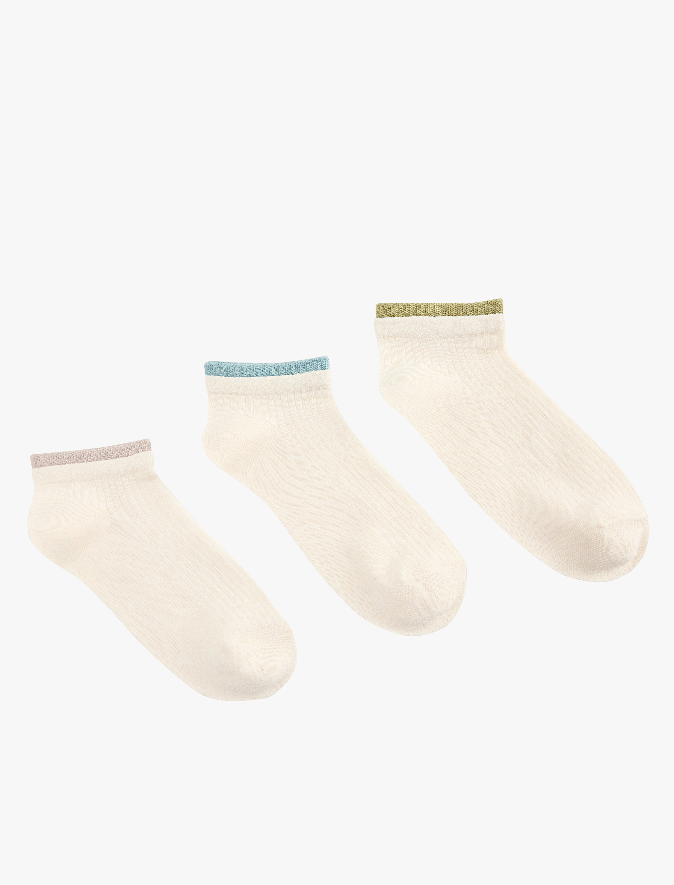  Kadın Çok Renkli Çizgi Detaylı Pamuklu 3'lü Patik Çorap Seti