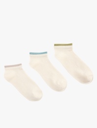 Çok Renkli Çizgi Detaylı Pamuklu 3'lü Patik Çorap Seti