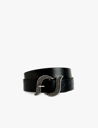 Deri Görünümlü Metal Tokalı Kemer