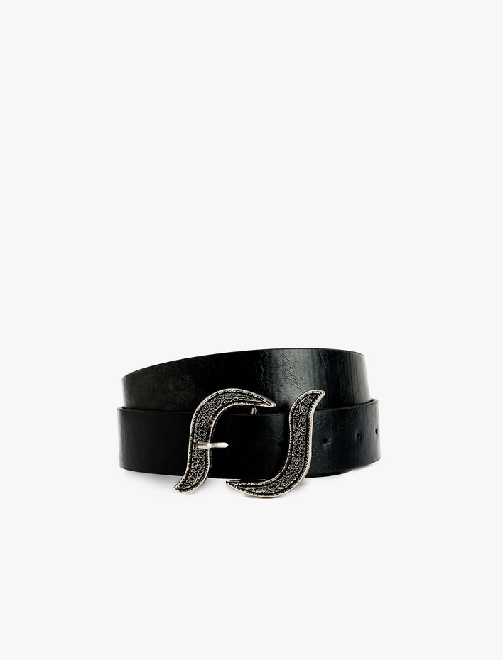 Kadın Deri Görünümlü Metal Tokalı Kemer