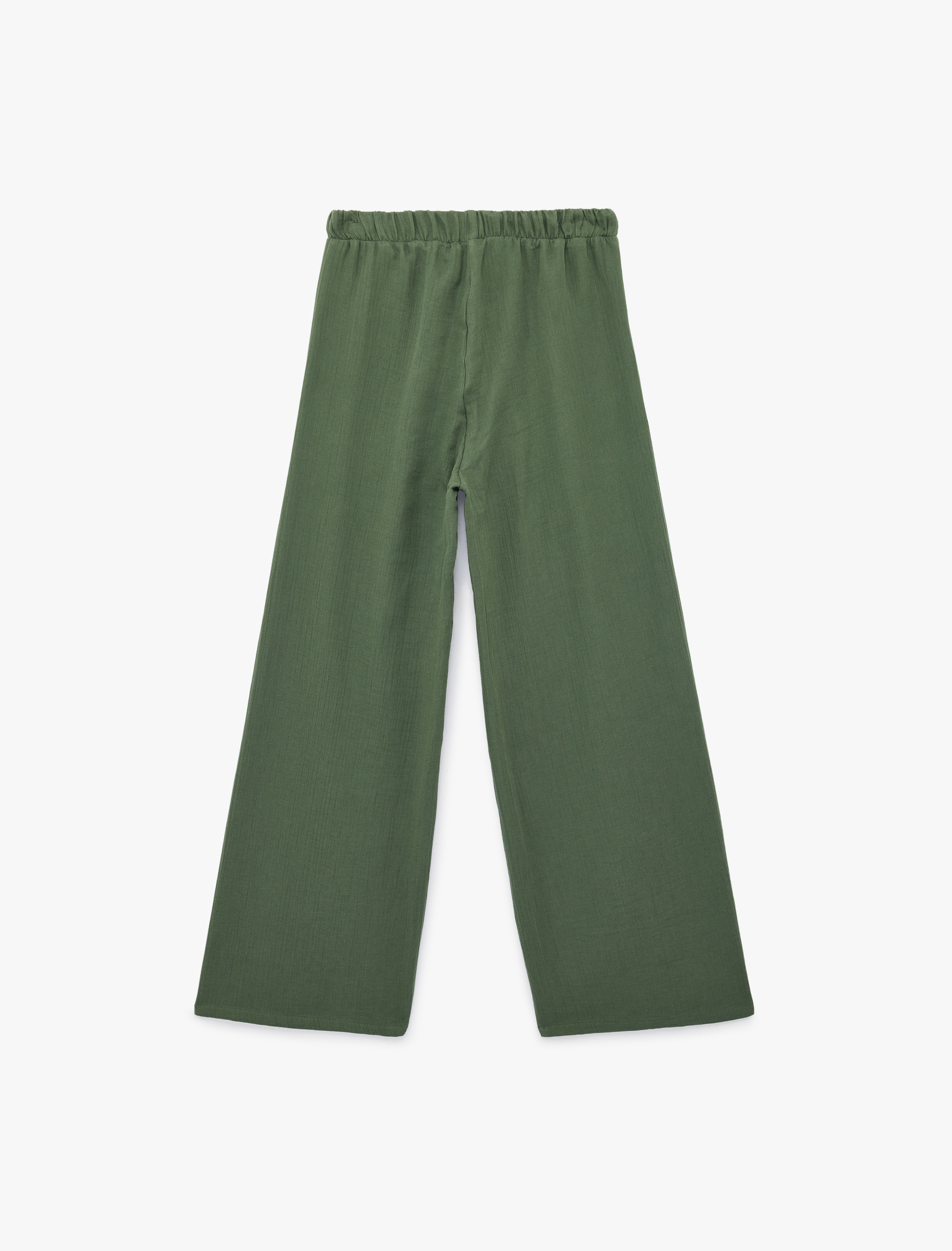   Pamuklu Beli Bağlamalı Geniş Paça Müslin Pantolon