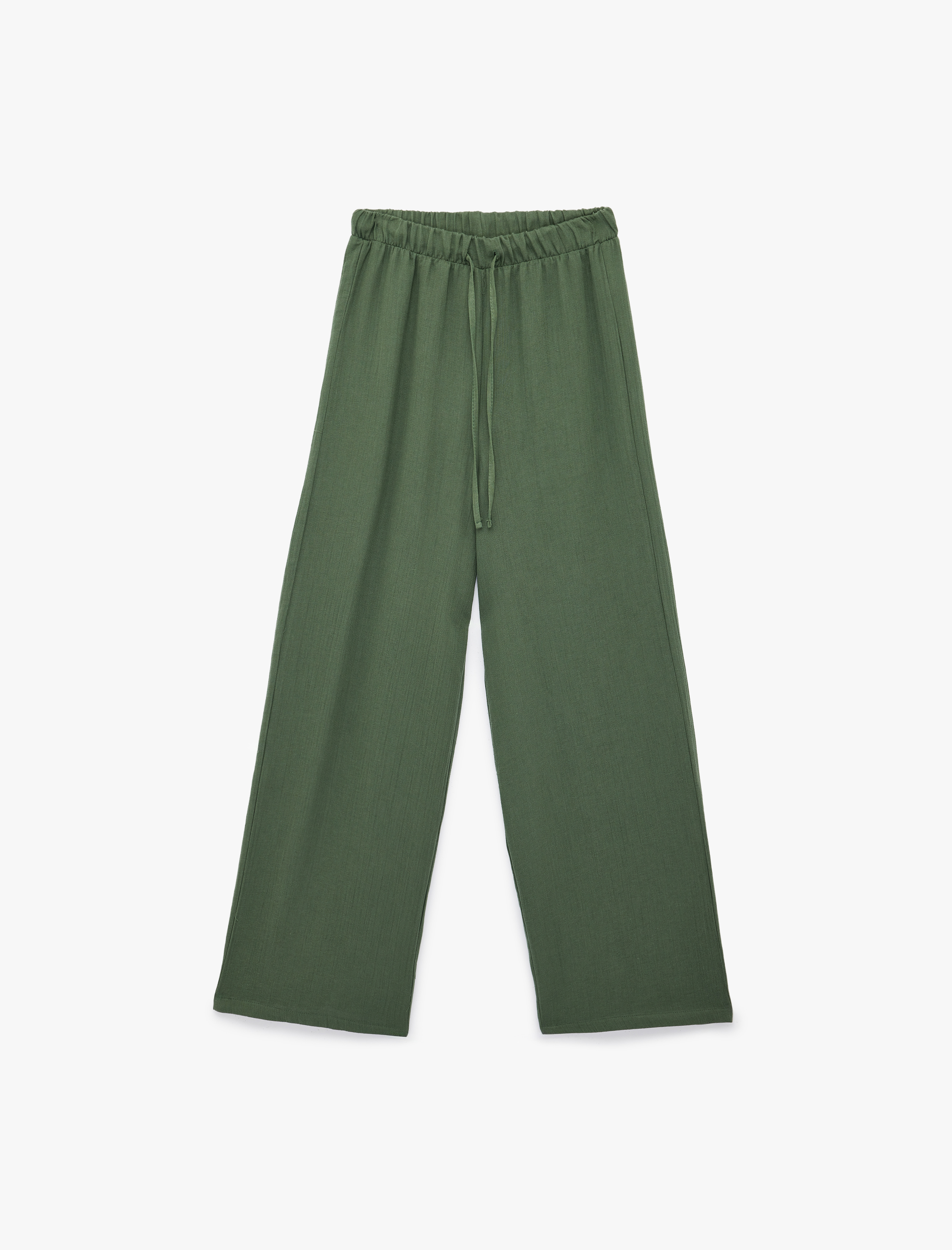   Pamuklu Beli Bağlamalı Geniş Paça Müslin Pantolon