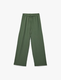 Pamuklu Beli Bağlamalı Geniş Paça Müslin Pantolon