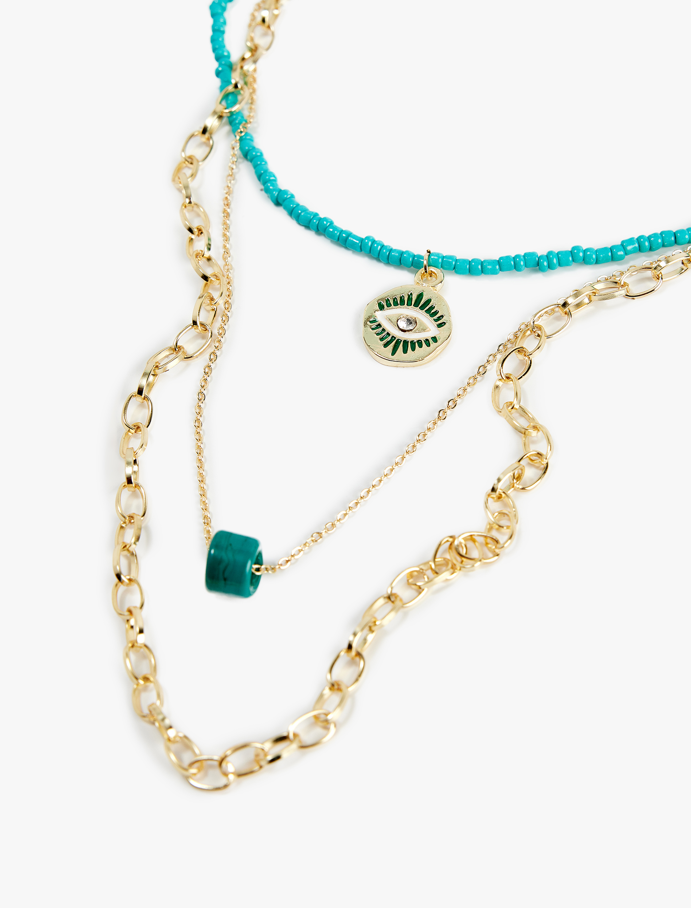  Kadın Göz Detaylı Boncuklu Zincir Çoklu Kolye