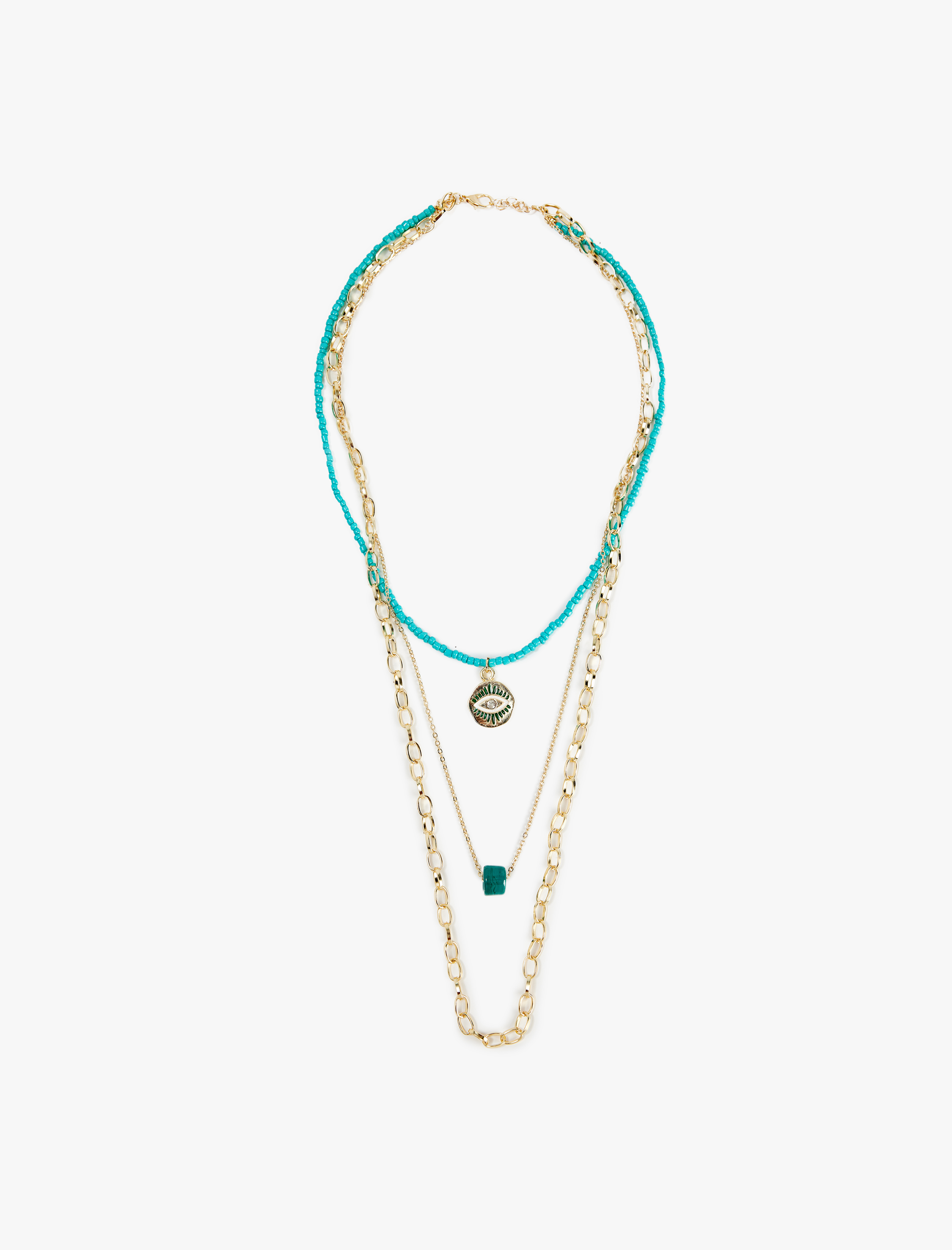  Kadın Göz Detaylı Boncuklu Zincir Çoklu Kolye