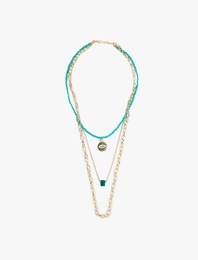 Göz Detaylı Boncuklu Zincir Çoklu Kolye