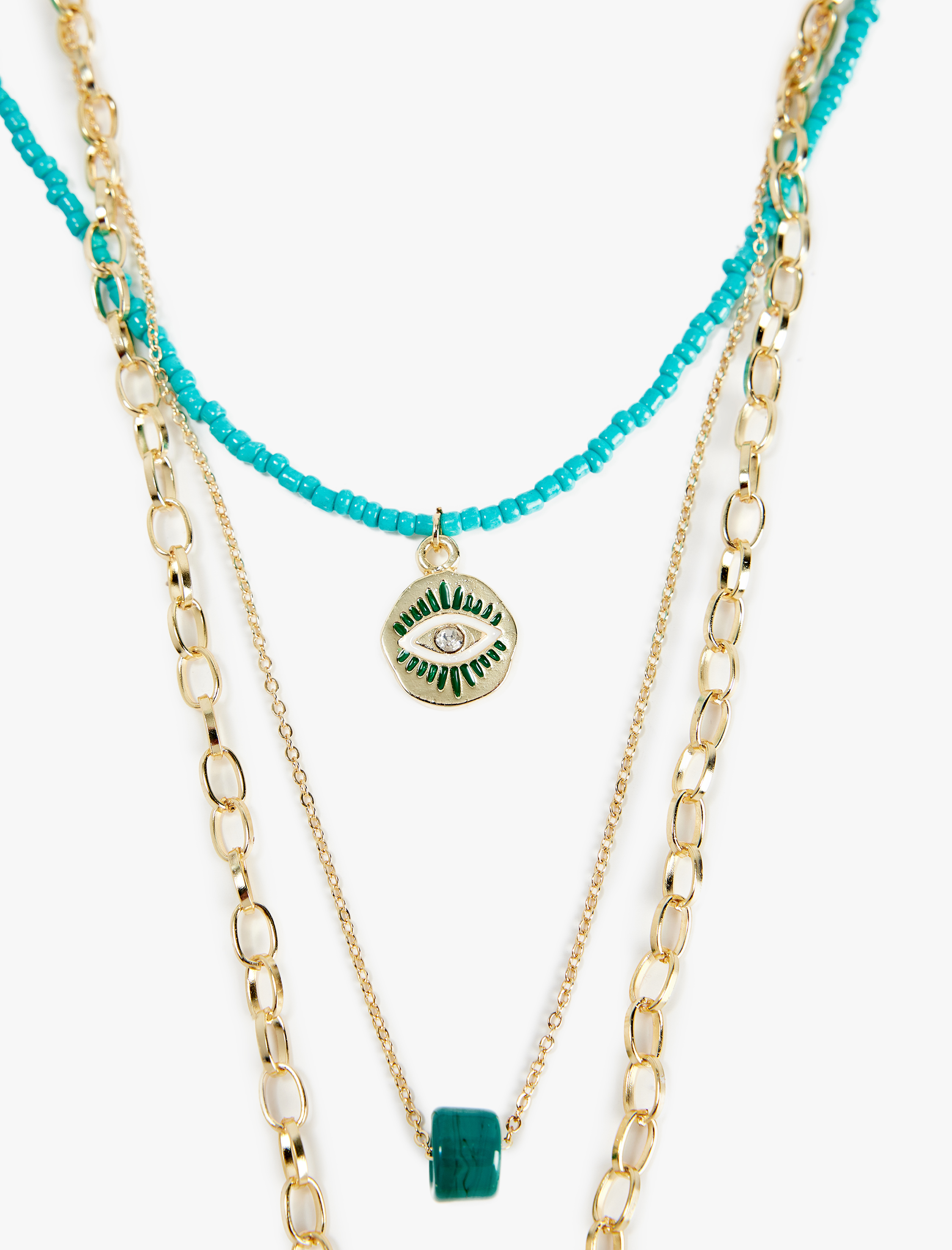  Kadın Göz Detaylı Boncuklu Zincir Çoklu Kolye