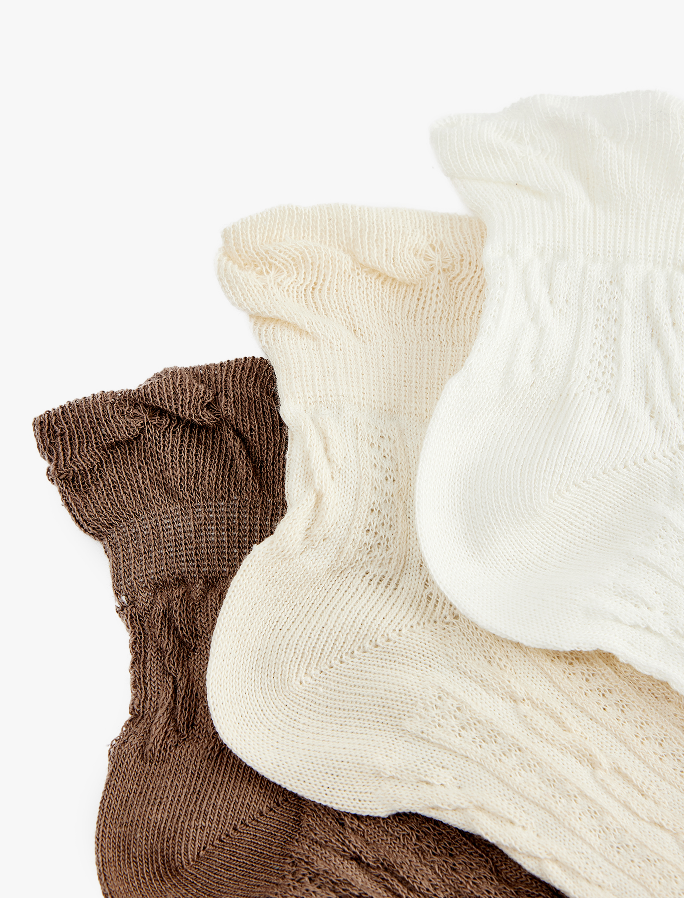  Kadın Balıksırtı Dokulu Pamuklu 3'lü Patik Çorap Seti