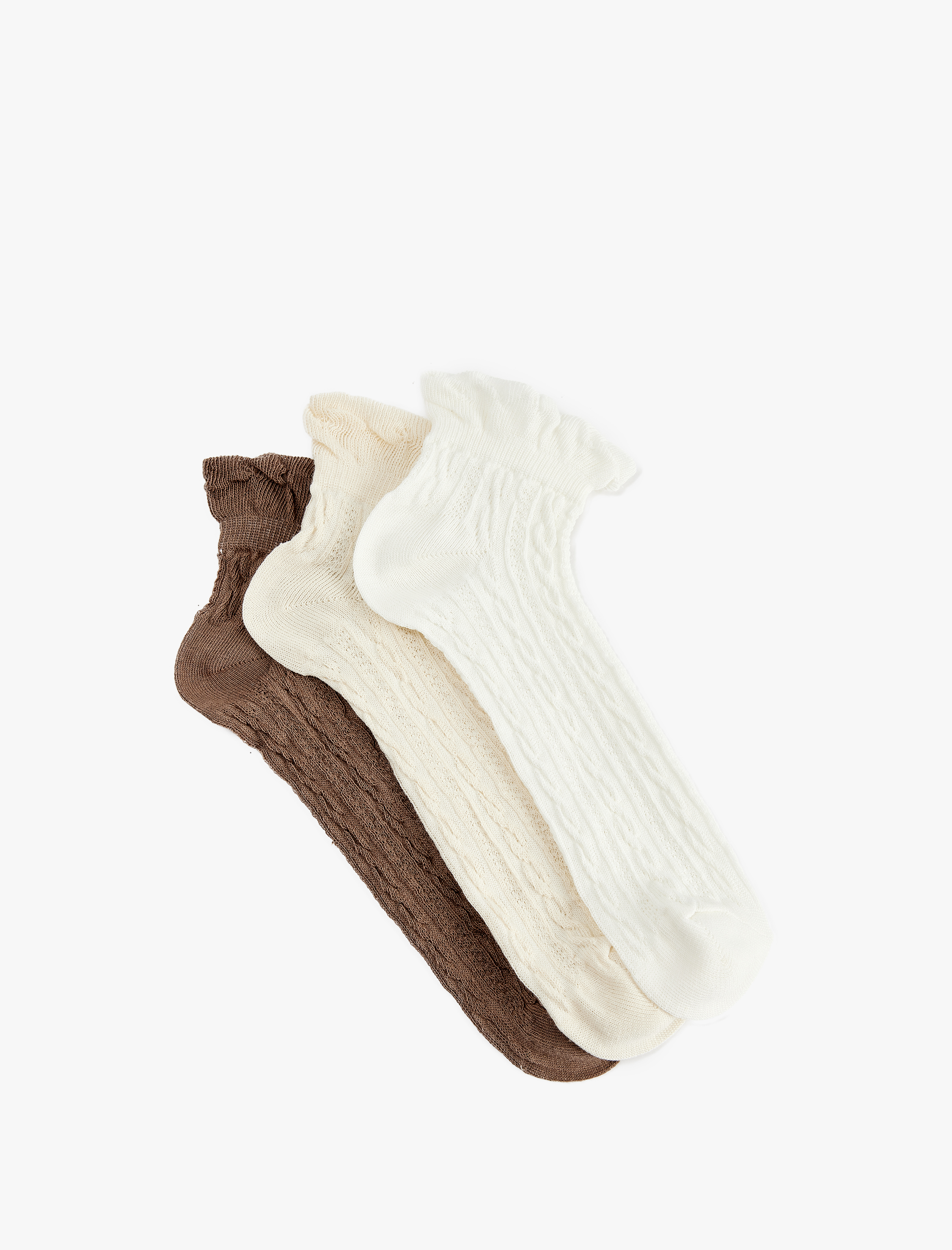  Kadın Balıksırtı Dokulu Pamuklu 3'lü Patik Çorap Seti