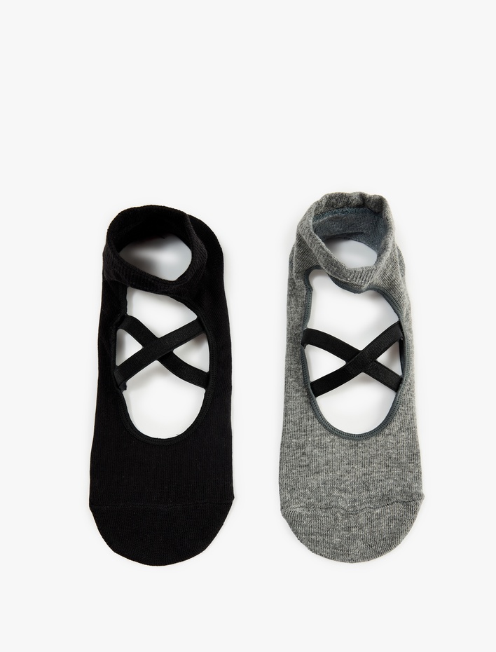 Kadın 2'li Lastik Detaylı Yoga Çorabı Seti