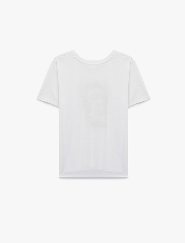  Regular Fit Bisiklet Yaka Kısa Kollu Metalik Baskılı Çiçekli Tişört