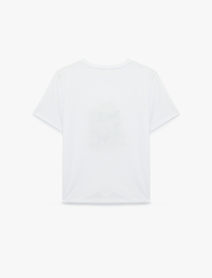  Kısa Kollu Bisiklet Yaka Varak Baskılı Çiçekli Tişört