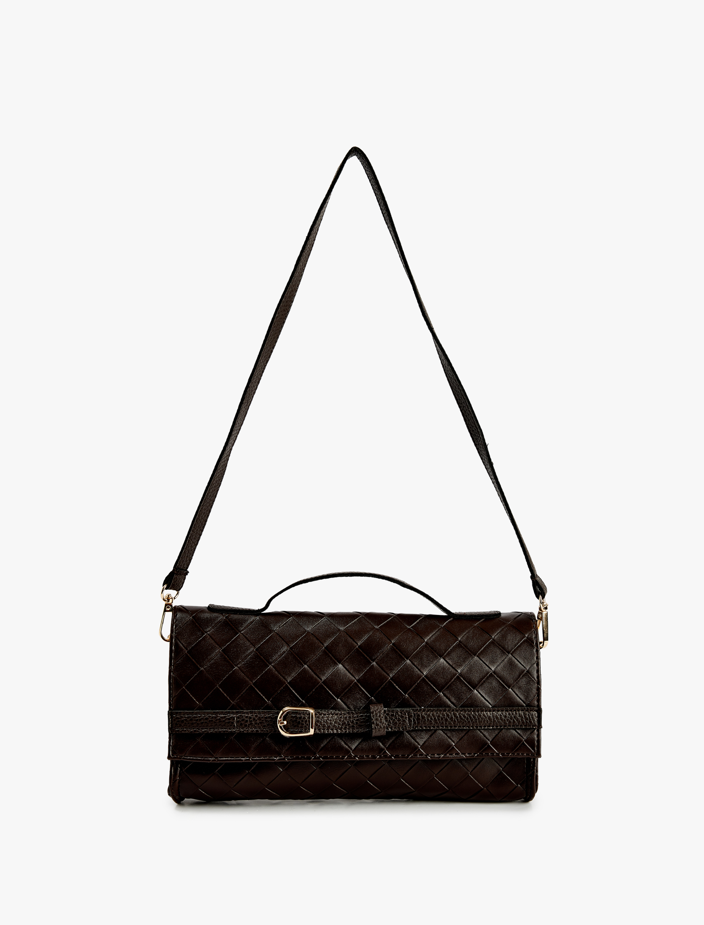  Kadın Örgü Desenli Kemer Detaylı Suni Deri El Çantası