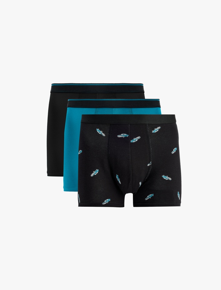  Regular Fit Desenli Pamuklu 3'lü Boxer Seti