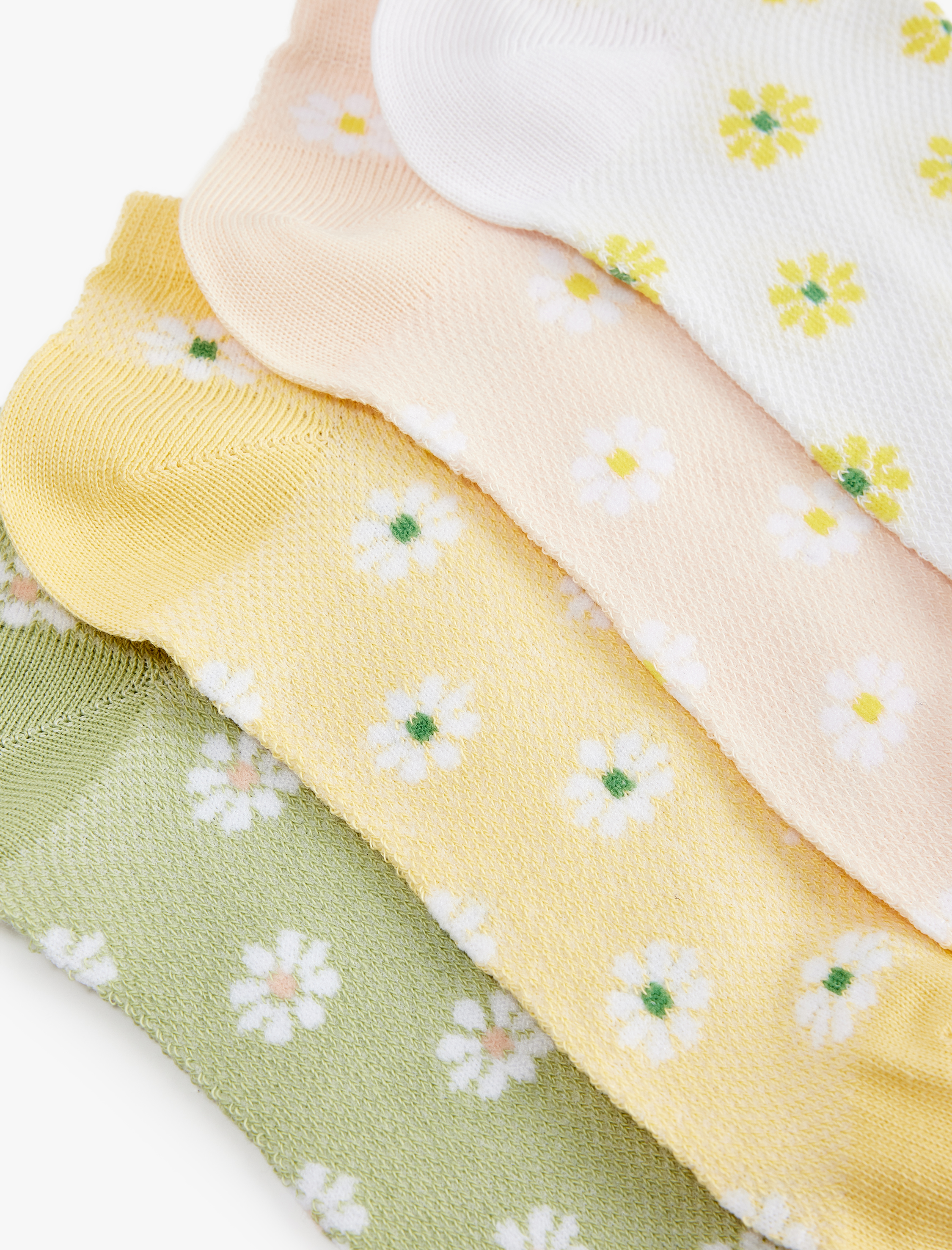  Kadın Çok Renkli Papatya Desenli 4'lü Patik Çorap Seti