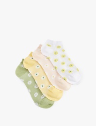 Çok Renkli Papatya Desenli 4'lü Patik Çorap Seti