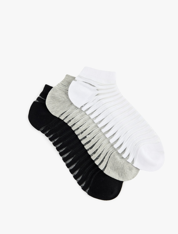 Kadın Çizgili Tül Detaylı 3'lü Patik Çorap Seti