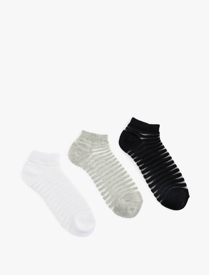 Kadın Çizgili Tül Detaylı 3'lü Patik Çorap Seti
