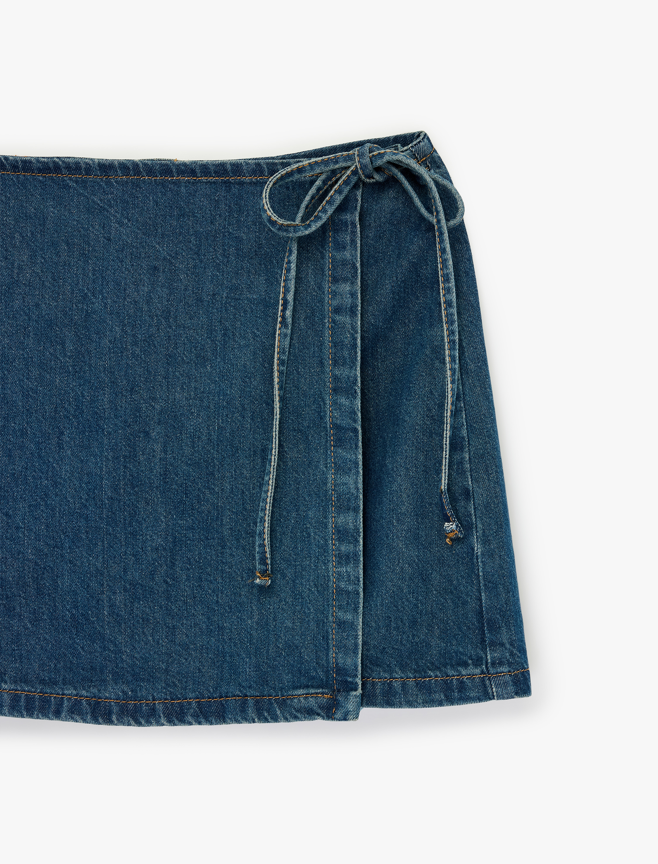   Bağcık Detaylı Pamuklu Mini Denim Şort Etek