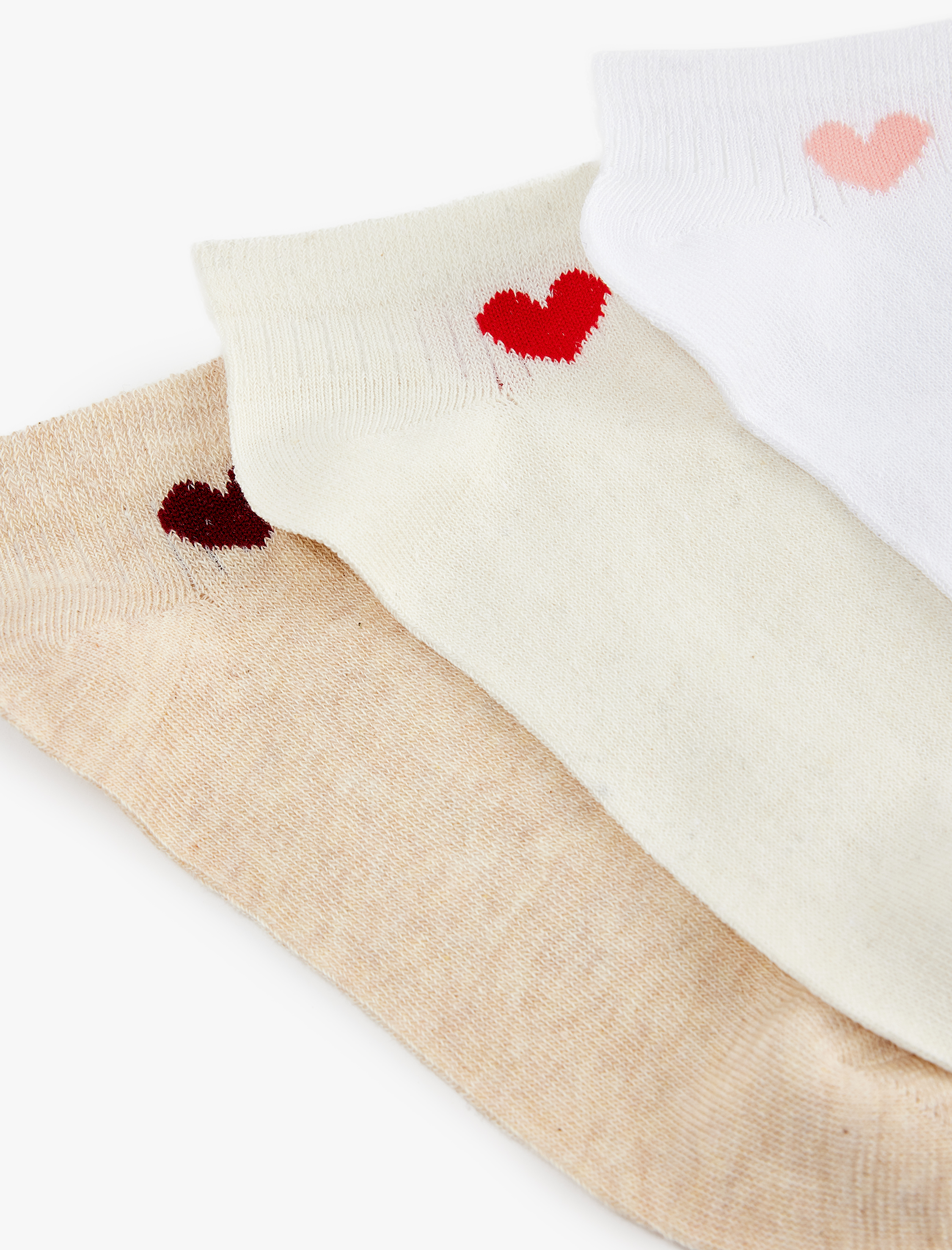  Kadın Çok Renkli Kalpli Pamuklu 3'lü Patik Çorap Seti
