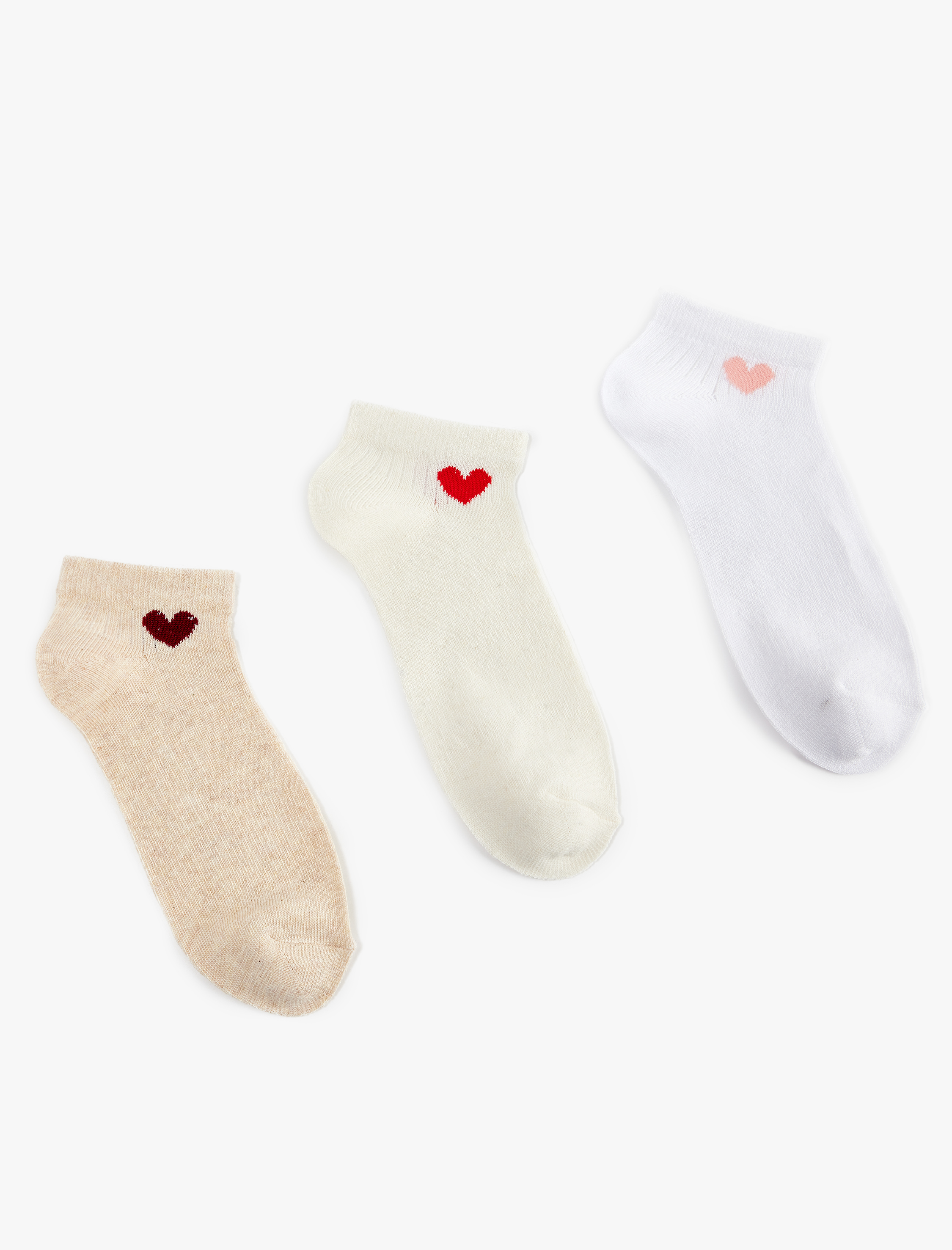  Kadın Çok Renkli Kalpli Pamuklu 3'lü Patik Çorap Seti