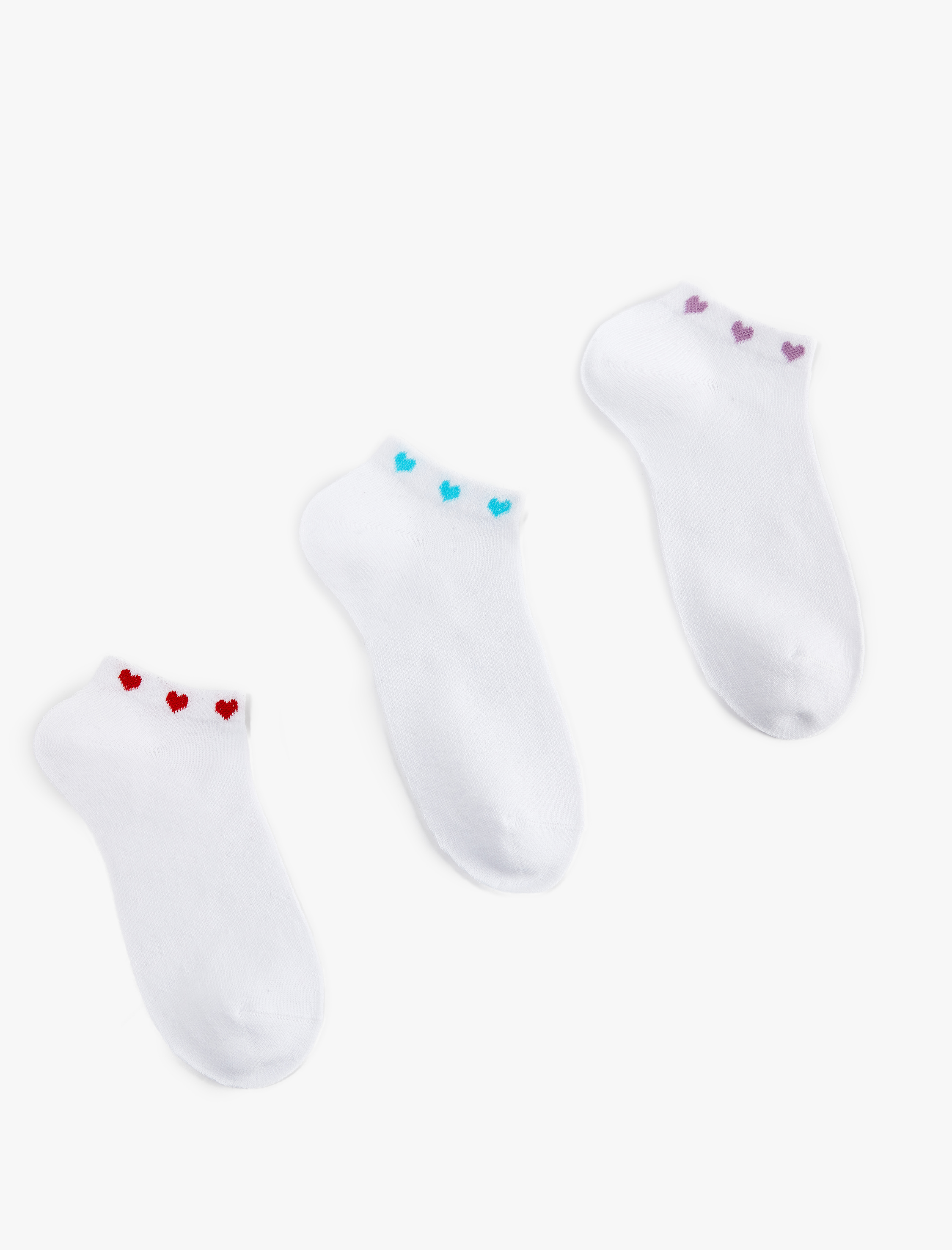 Kadın Çok Renkli Kalpli Pamuklu 3'lü Patik Çorap Seti