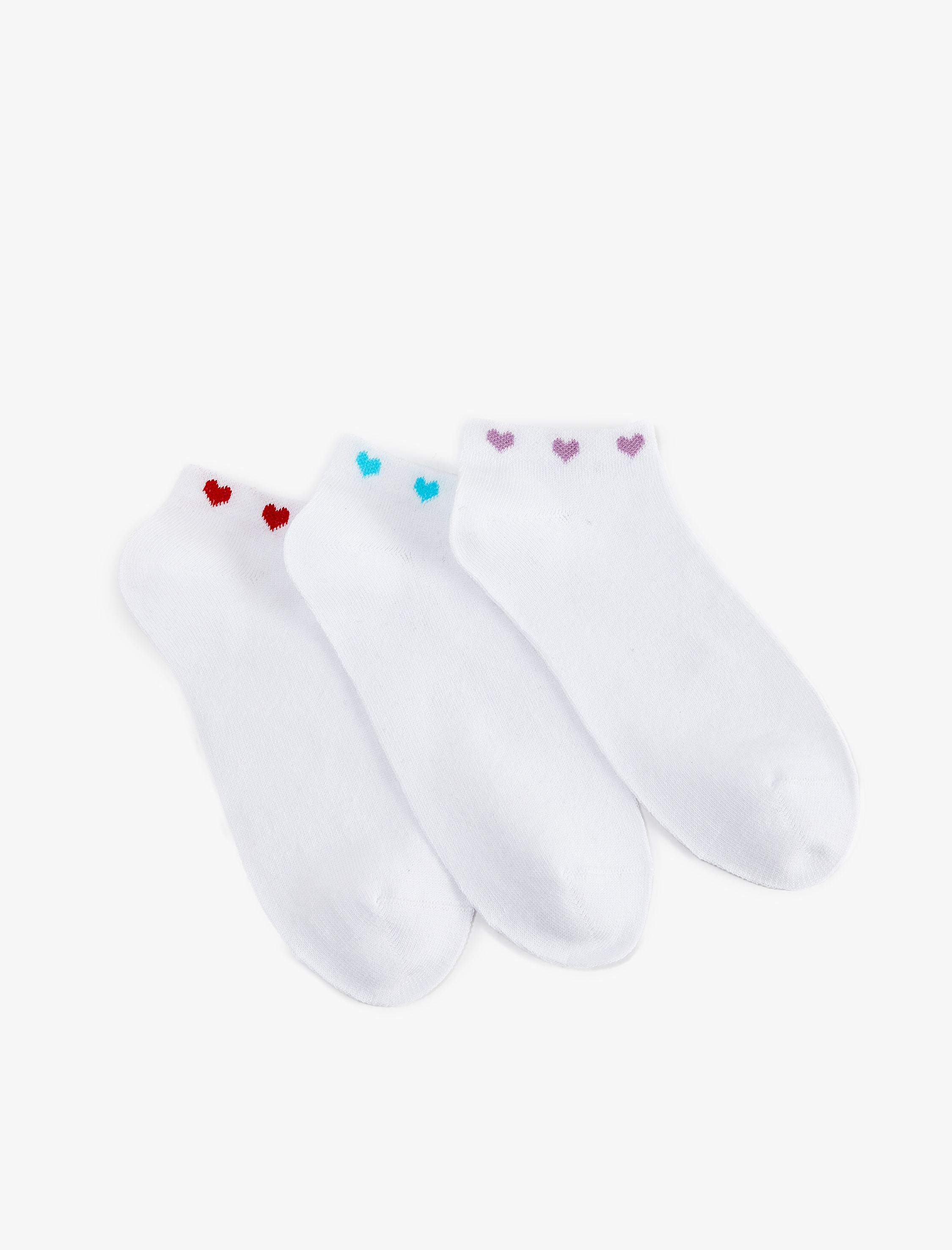  Kadın Çok Renkli Kalpli Pamuklu 3'lü Patik Çorap Seti