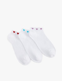 Çok Renkli Kalpli Pamuklu 3'lü Patik Çorap Seti
