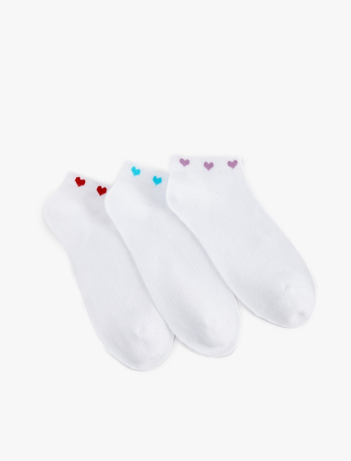 Kadın Çok Renkli Kalpli Pamuklu 3'lü Patik Çorap Seti